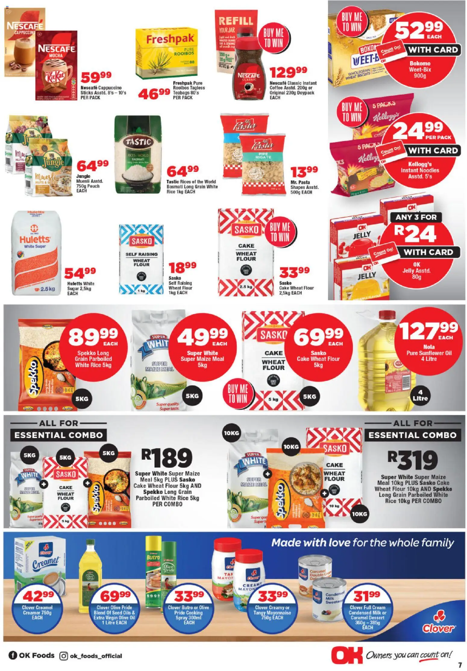 New OK Foods catalogue – valid from 25.11.2025 | Page: 7 | Products: Maize meal, Condensed milk, Rice, Caramel