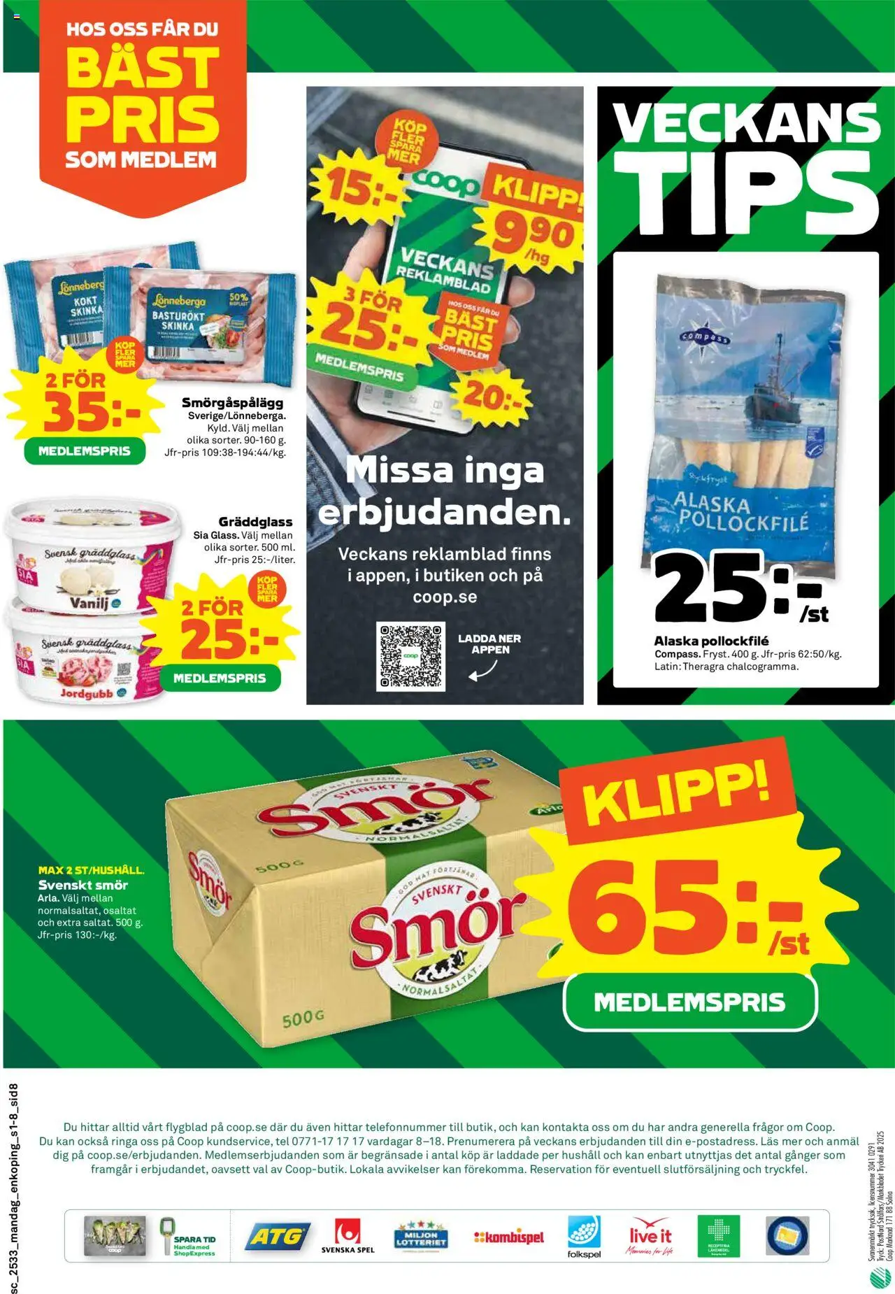 Stora Coop reklamblad aktuell från 11.08.2025 | Sida: 8 | Produkter: Smörgåspålägg, Smör, Skinka, Spel