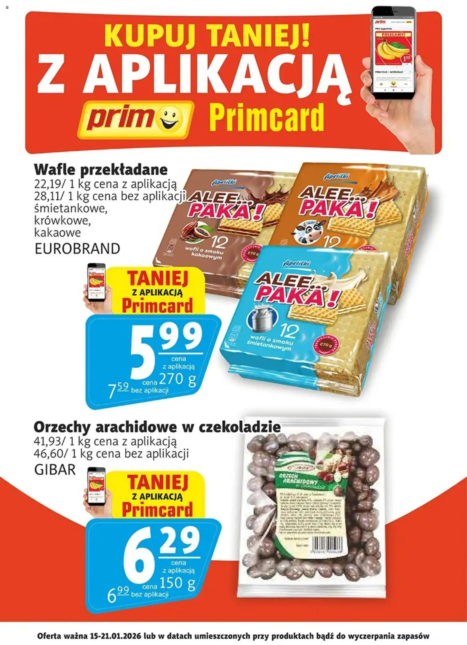 Prim Market Promocje - Primcard od 15.01.2026 | Strona: 2 | Produkty: Wafle, Orzechy arachidowe, Orzechy