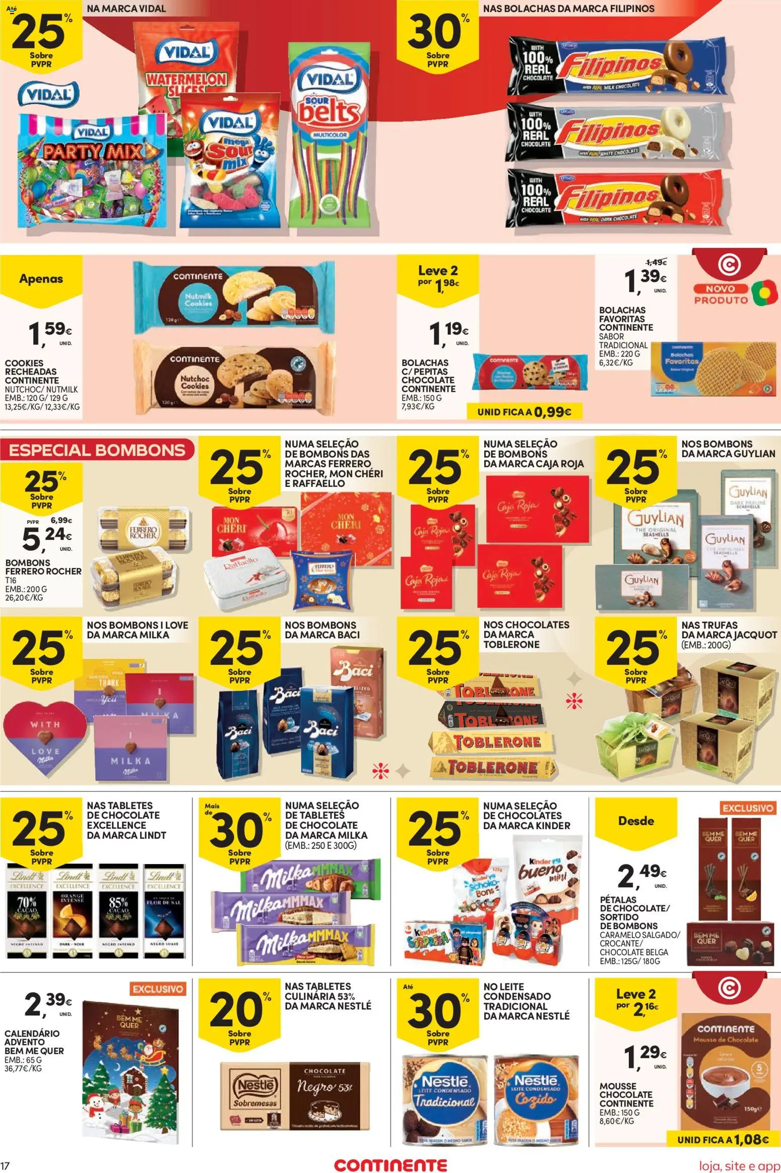 Continente Semanal Continente Bom Dia │ válido de 28.10.2025 | Página: 17 | Produtos: Mousse de chocolate, Bolachas, Chocolates, Nestlé