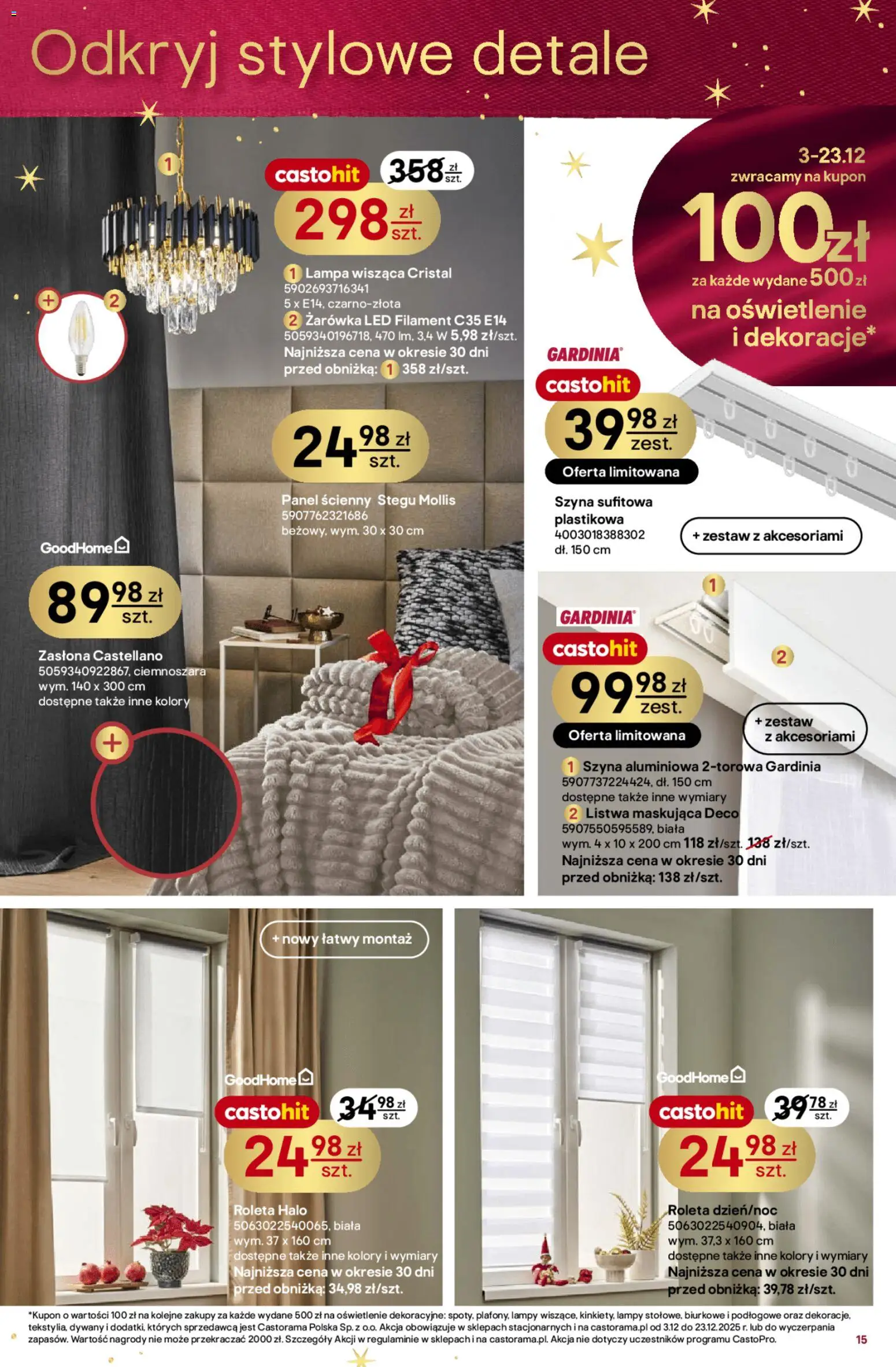 Castorama Gazetka od 03.12.2025 | Strona: 15 | Produkty: Lampa, Dywany