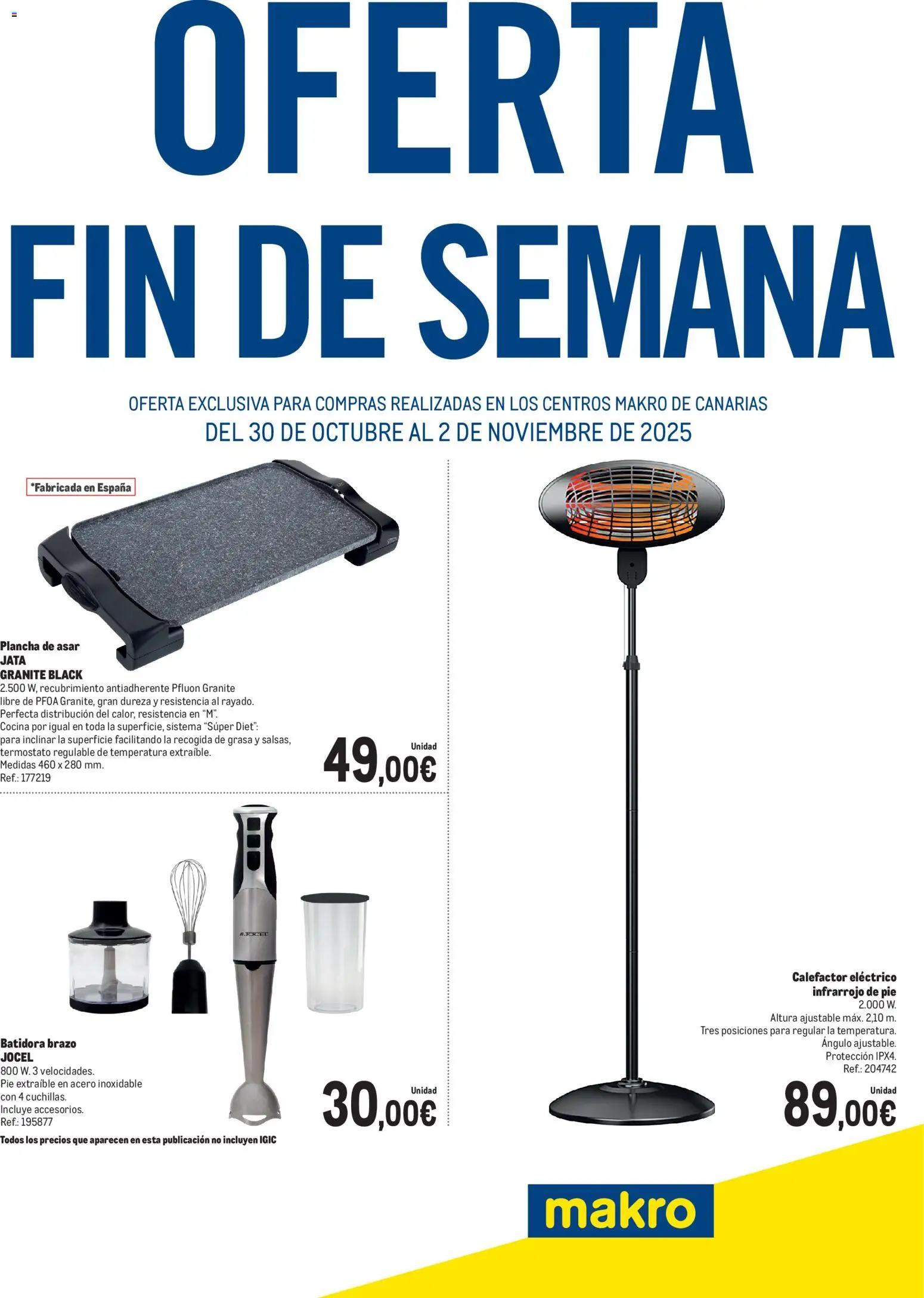 Makro - Oferta Fin de semana Canarias │ válido desde el 30.10.2025 | Página: 1 | Productos: Cocina, Plancha, Plancha de asar, Batidora