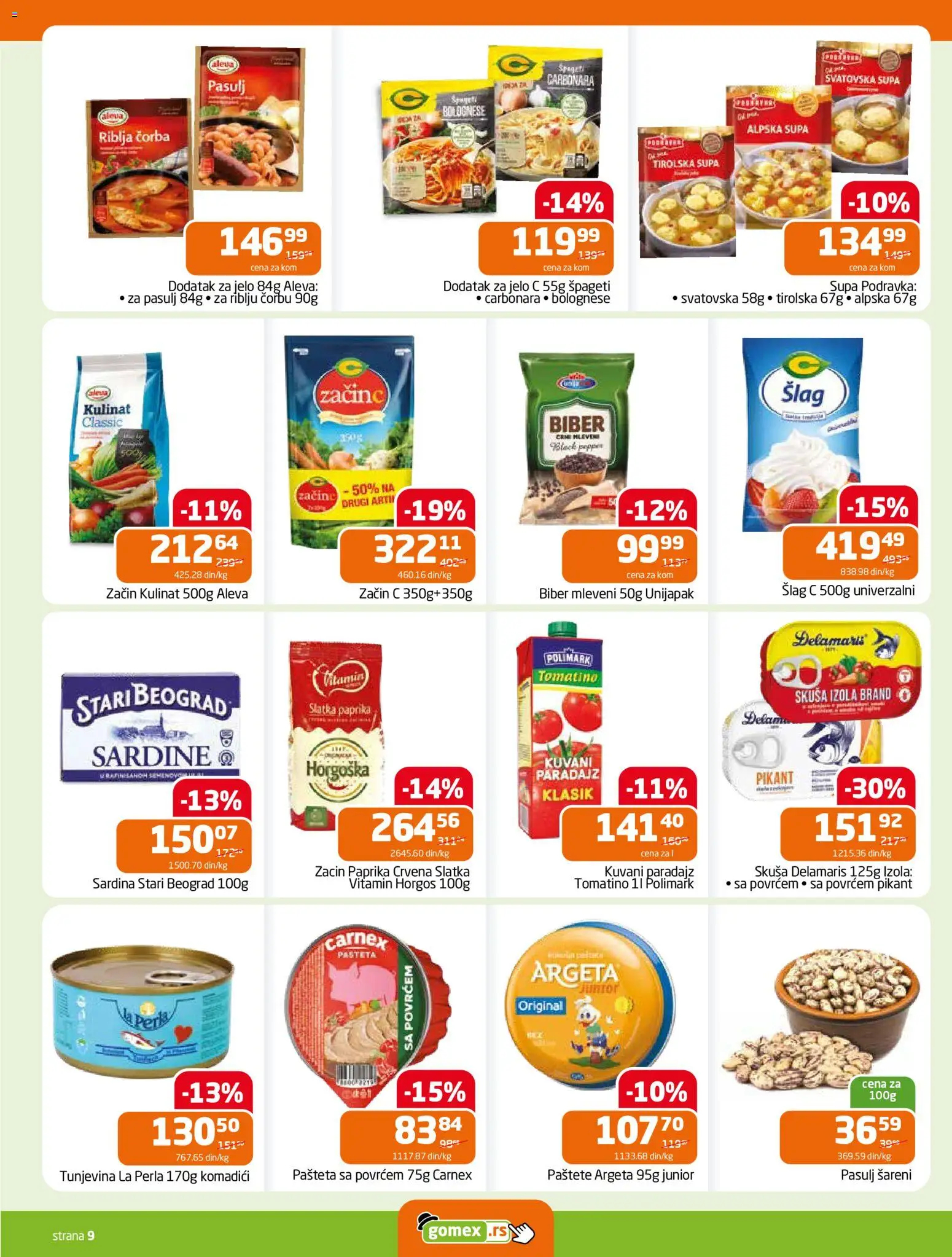 Gomex katalog - važi od 21.01.2026 | Strana: 9 | Proizvode: Šlag, Pasulj, Podravka, Sardina