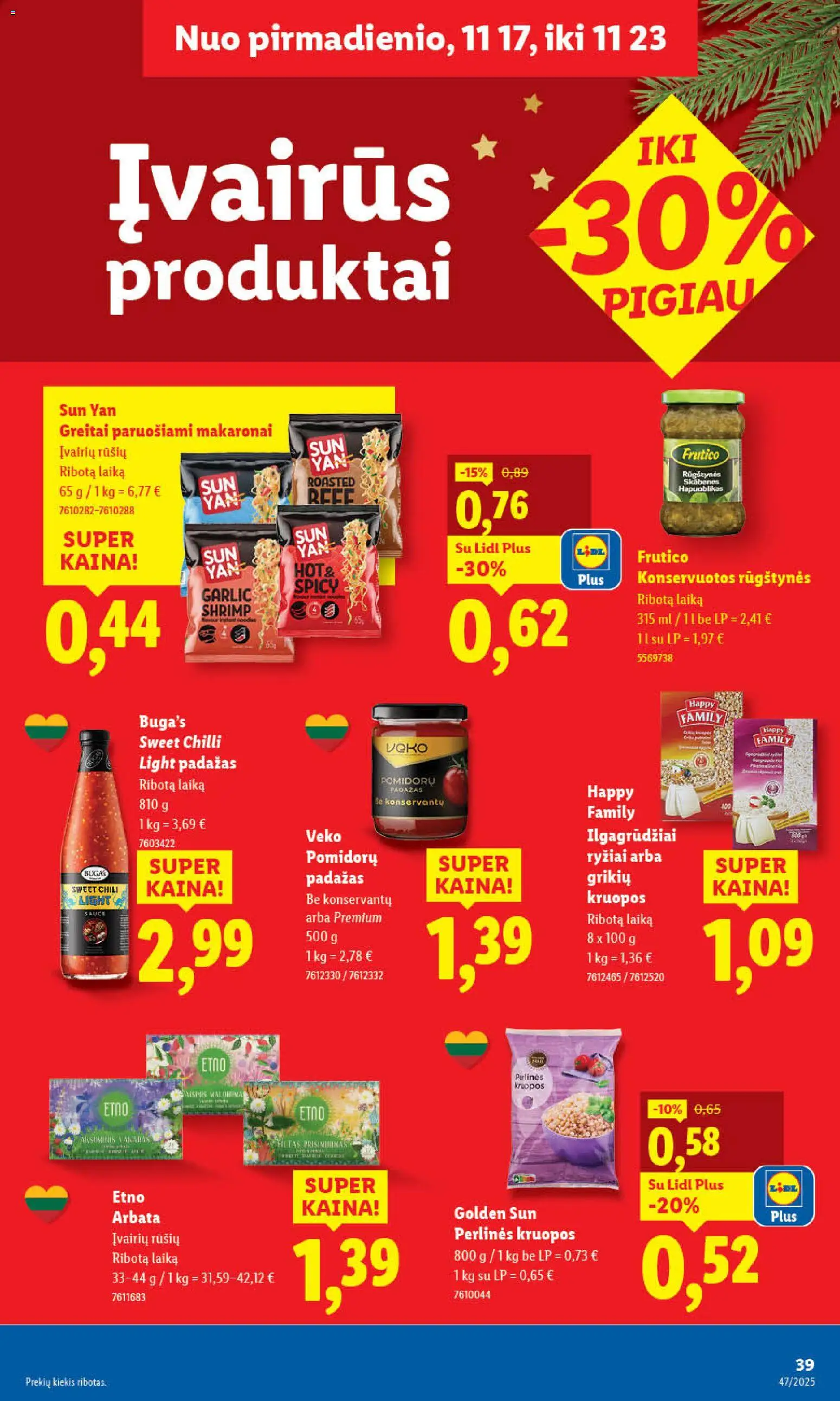 LIDL akcijos nuo 20.11.2025 | Puslapis: 47 | Prekių: Pomidorų padažas, Arbata, Greitai paruošiami makaronai, Makaronai