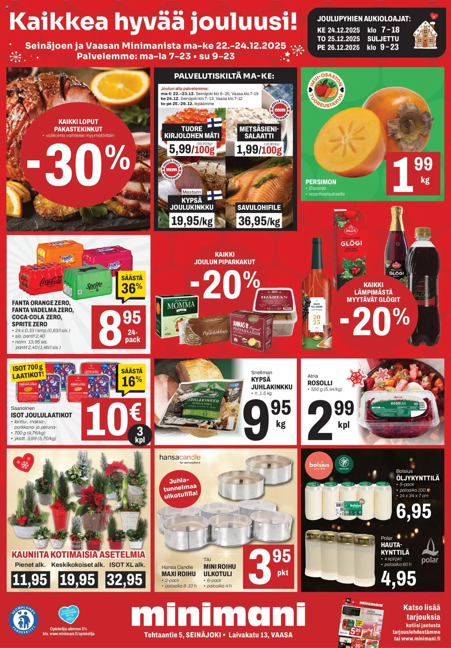 Minimani Tarjoukset - Vaasa – voimassa 22.12.2025 alkaen | Sivu: 1 | Tuotteet: Vadelma, Coca cola, Peruna, Salaatti