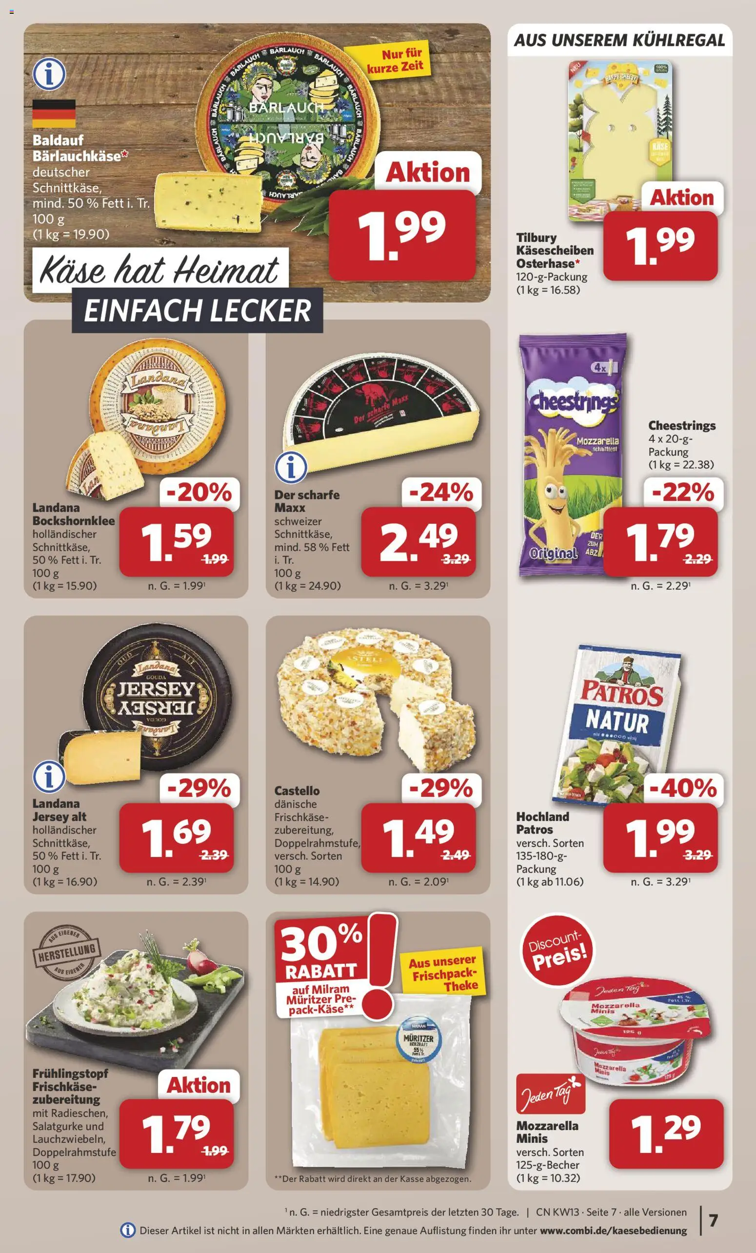 Combi Prospekt 	 – gültig ab 23.03.2026 | Seite: 7 | Produkte: Theke, Mozzarella, Patros, Milram