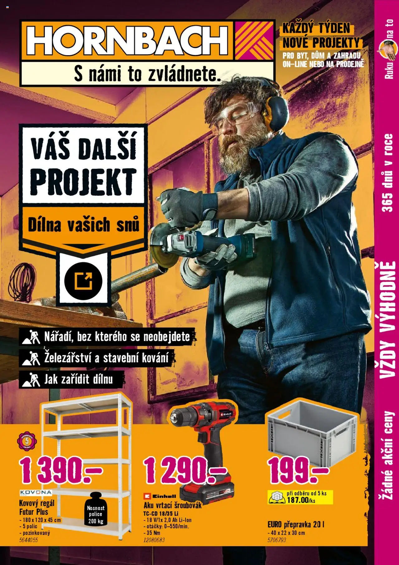 HORNBACH leták - Dílna vašich snů od 08.10.2025 | Strana: 1 | Produkty: Šroubovák, Regál, Police, Kovový regál