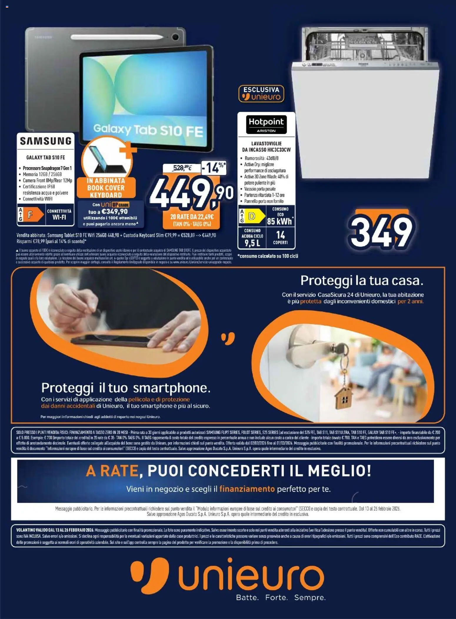 Volantino Unieuro del 13.02.2026 | Pagina: 29 | Prodotti: Lavastoviglie da incasso, Lavastoviglie, Tablet, Vassoio