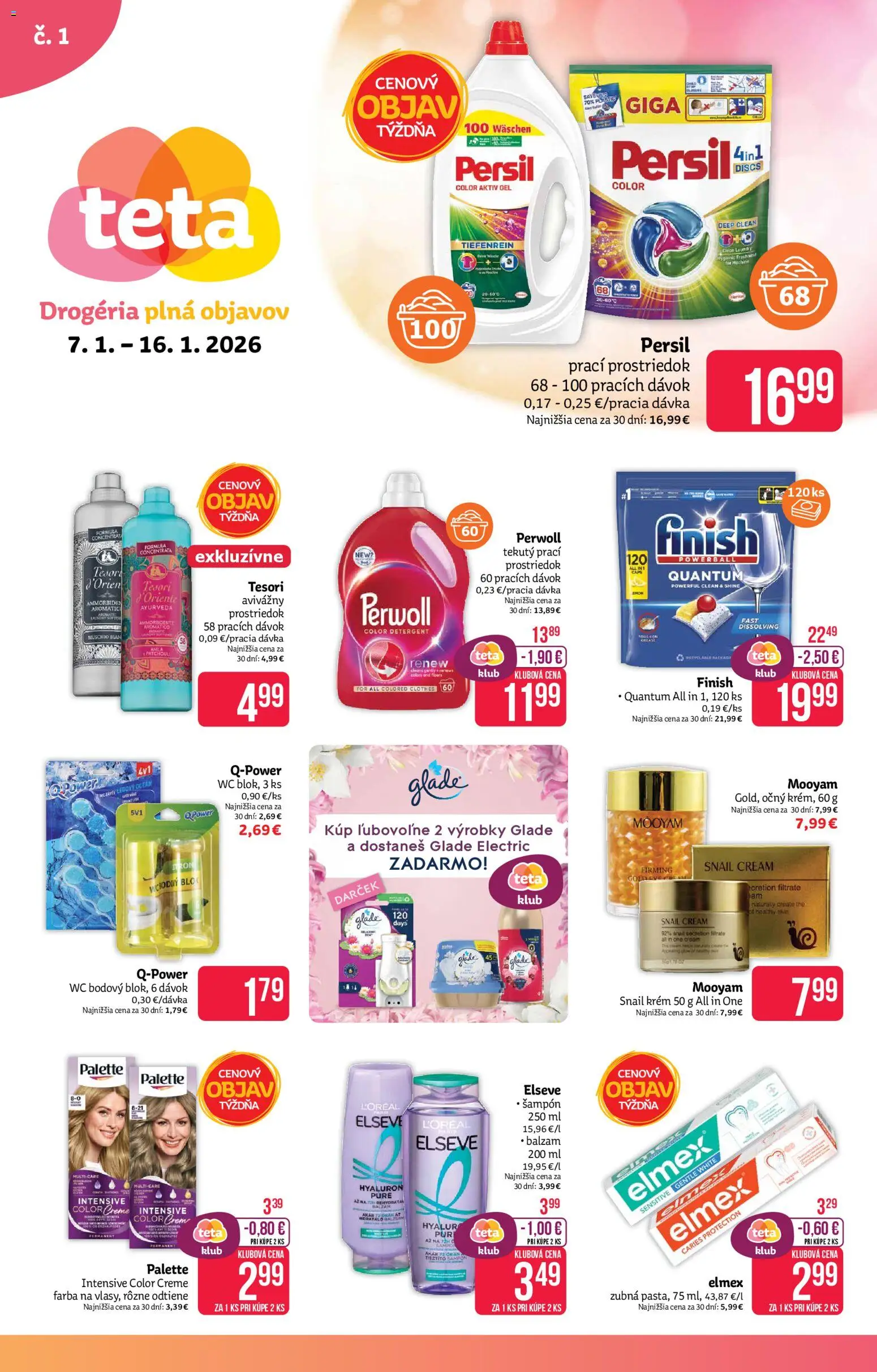 Nové Teta drogerie akcie – leták je platný od 07.01.2026 | Strana: 1 | Produkty: Persil, Perwoll, Šampón, Krém
