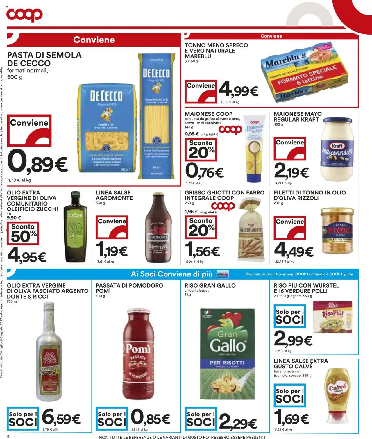 Volantino COOP del 24.07.2025 | Pagina: 12 | Prodotti: Maionese, Pomodoro, Olio, Passata di pomodoro