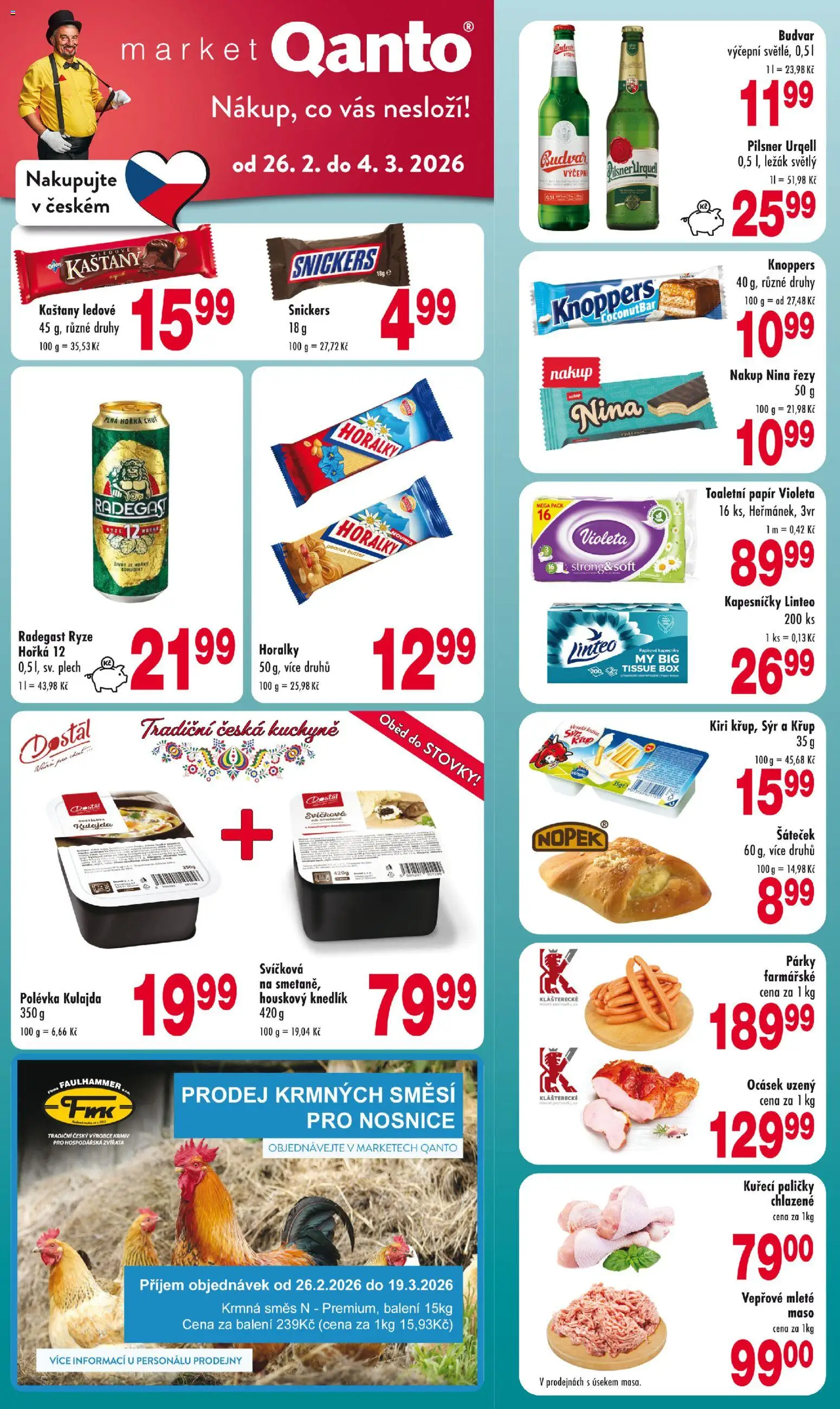 Astur & Qanto leták od 26.02.2026 | Strana: 1 | Produkty: Sýr, Papírové kapesníky, Horalky, Radegast
