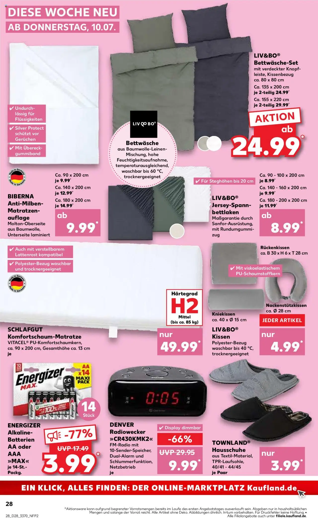 Kaufland Prospekt 	 - gültig ab dem 10.07.2025 | Seite: 28 | Produkte: Kissen, Batterien, Lattenrost, Radiowecker