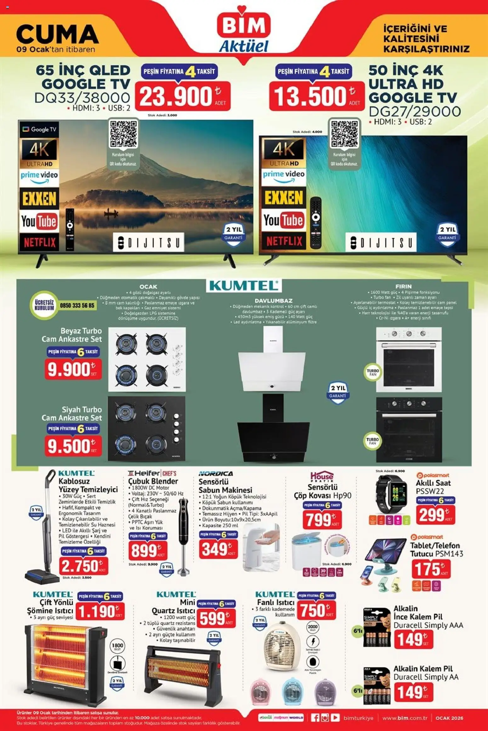 BİM Katalog Cuma - 09.01.2026 tarihinden itibaren geçerlidir | Sayfa: 1 | Ürünler: Akıllı saat, Fırın, Ocak, Izgara