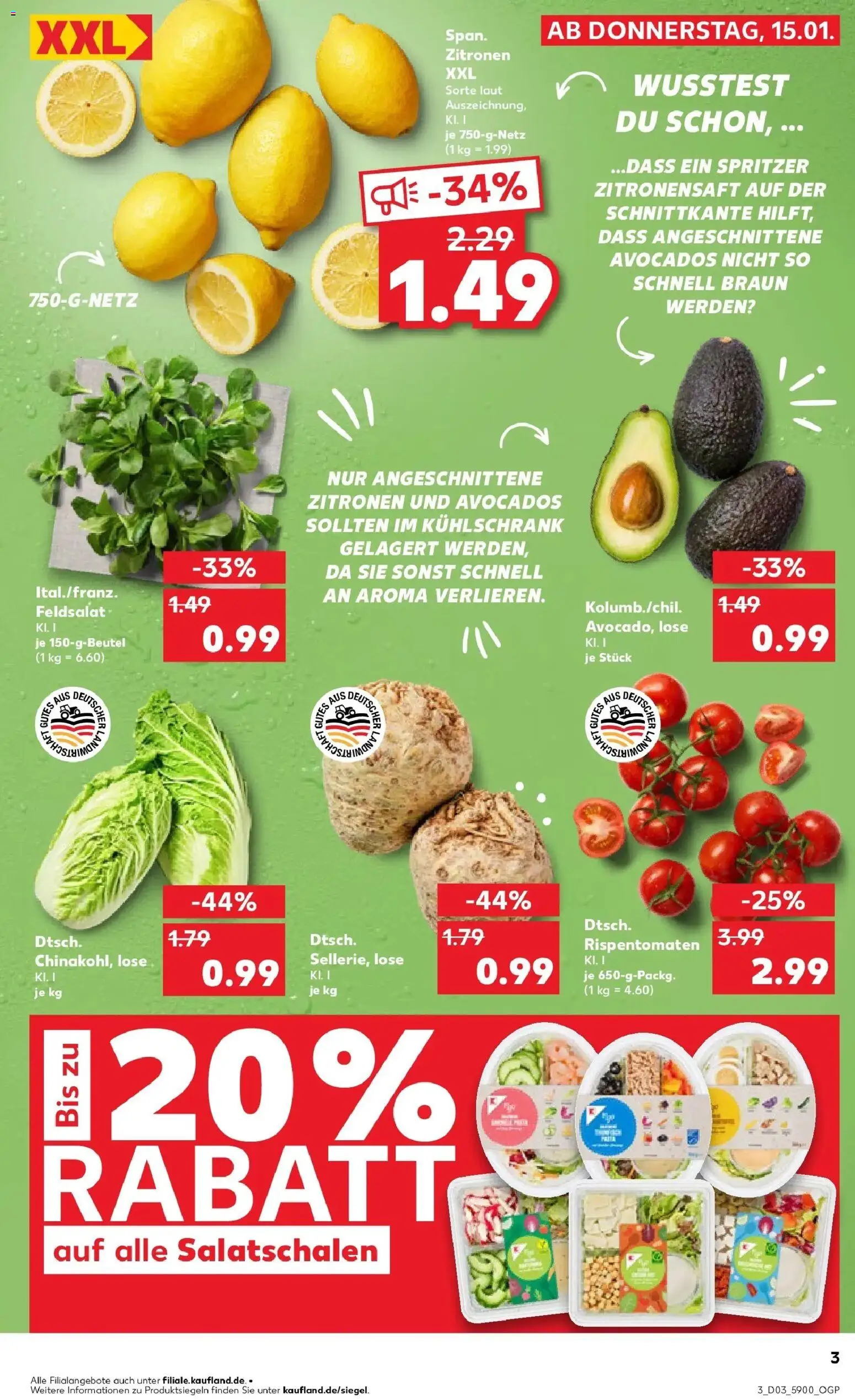 Kaufland prospekt Schmölln	 – gültig ab 15.01.2026 | Seite: 3 | Produkte: Kühlschrank, Avocado, Zitronen