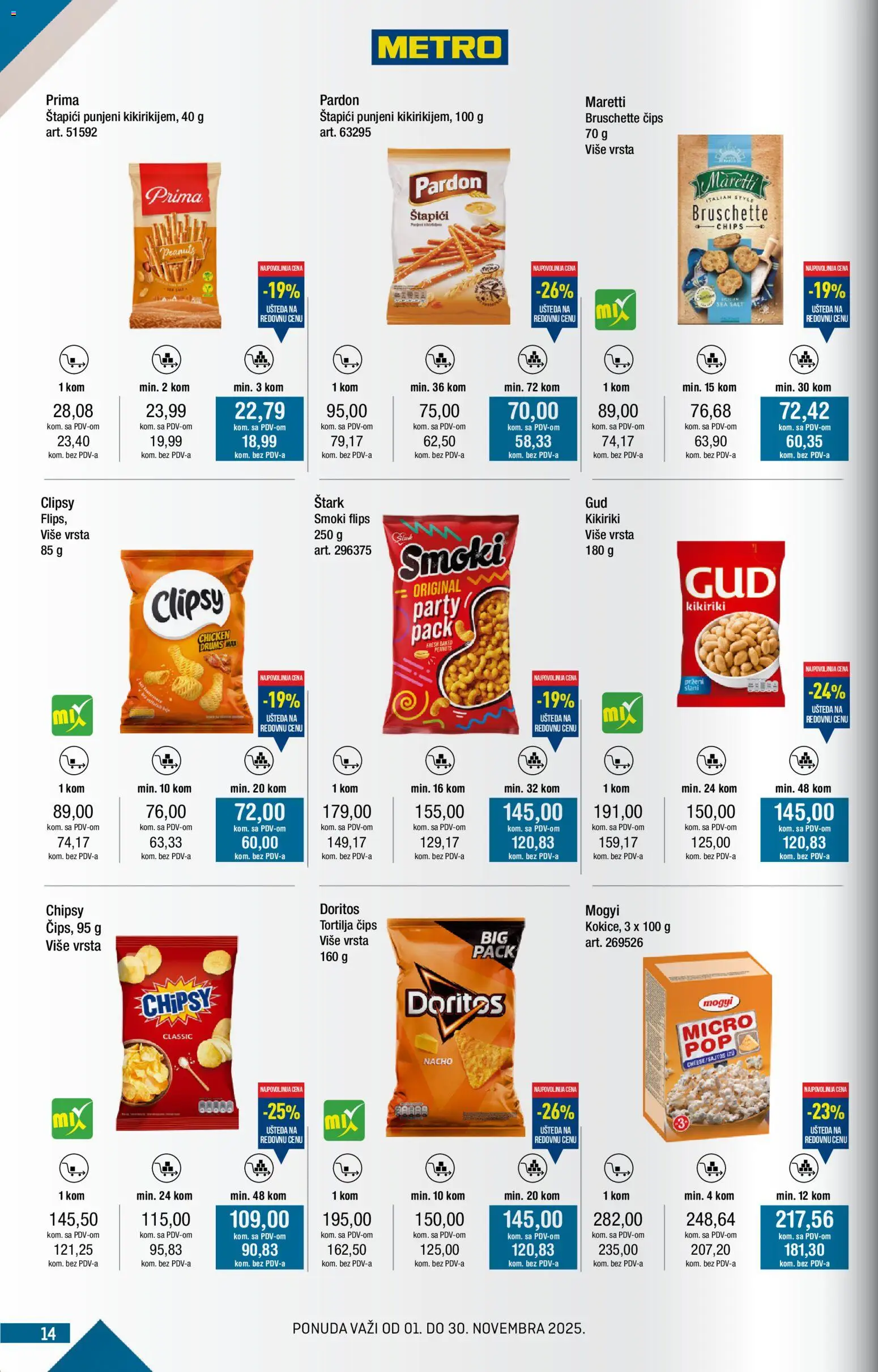 Metro katalog - važi od 01.11.2025 | Strana: 14 | Proizvode: Tortilja, Smoki, Kikiriki, Doritos