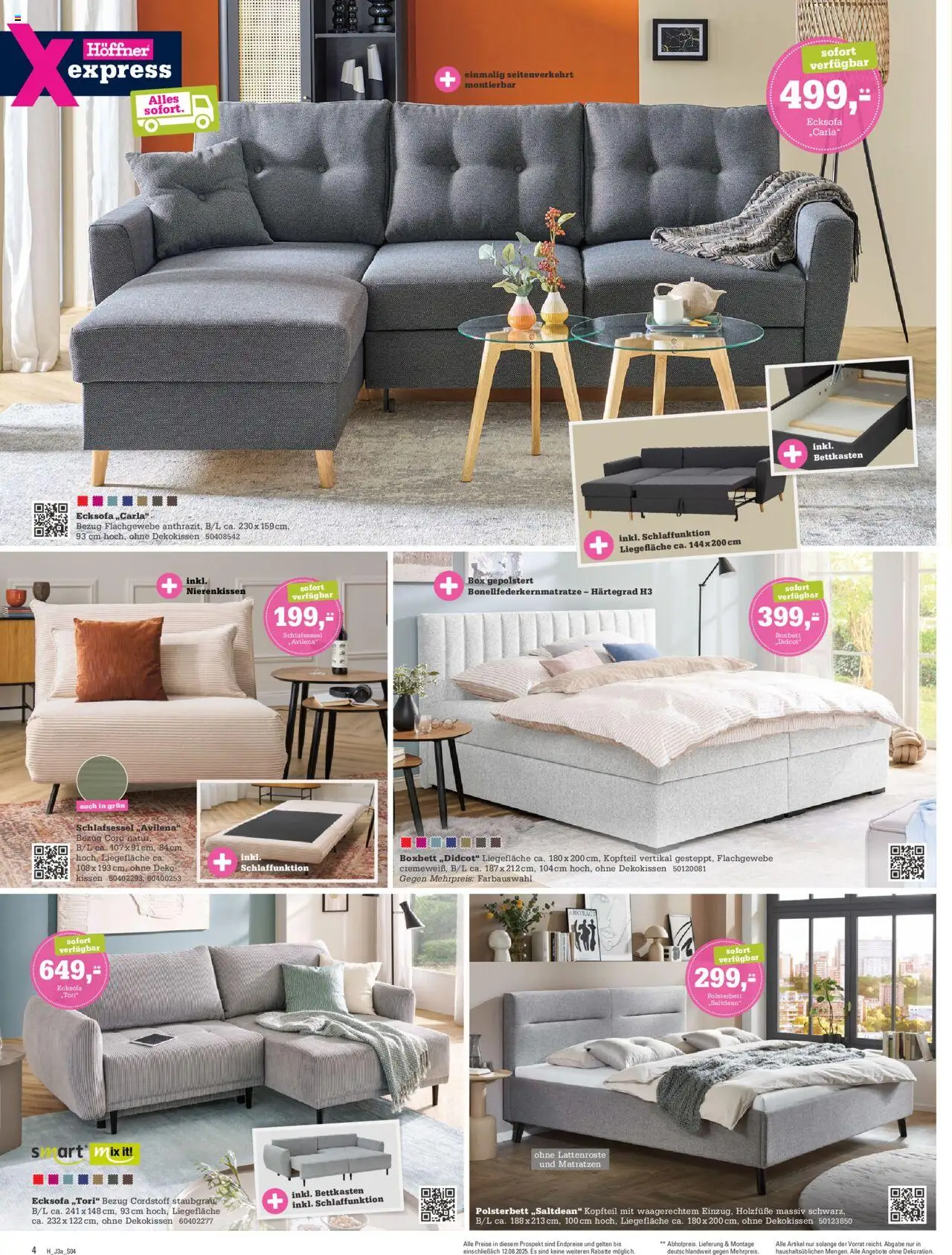 Höffner Prospekt 	 - gültig ab dem 30.07.2025 | Seite: 4 | Produkte: Ecksofa, Kissen, Polsterbett, Box