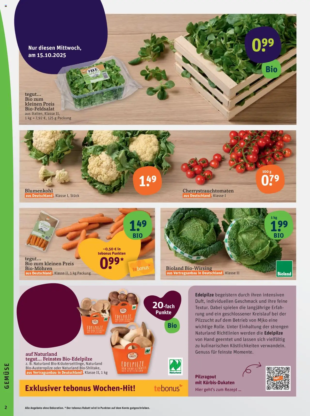 Tegut Prospekt – gültig ab 13.10.2025 | Seite: 4 | Produkte: Gemüse, Blumenkohl