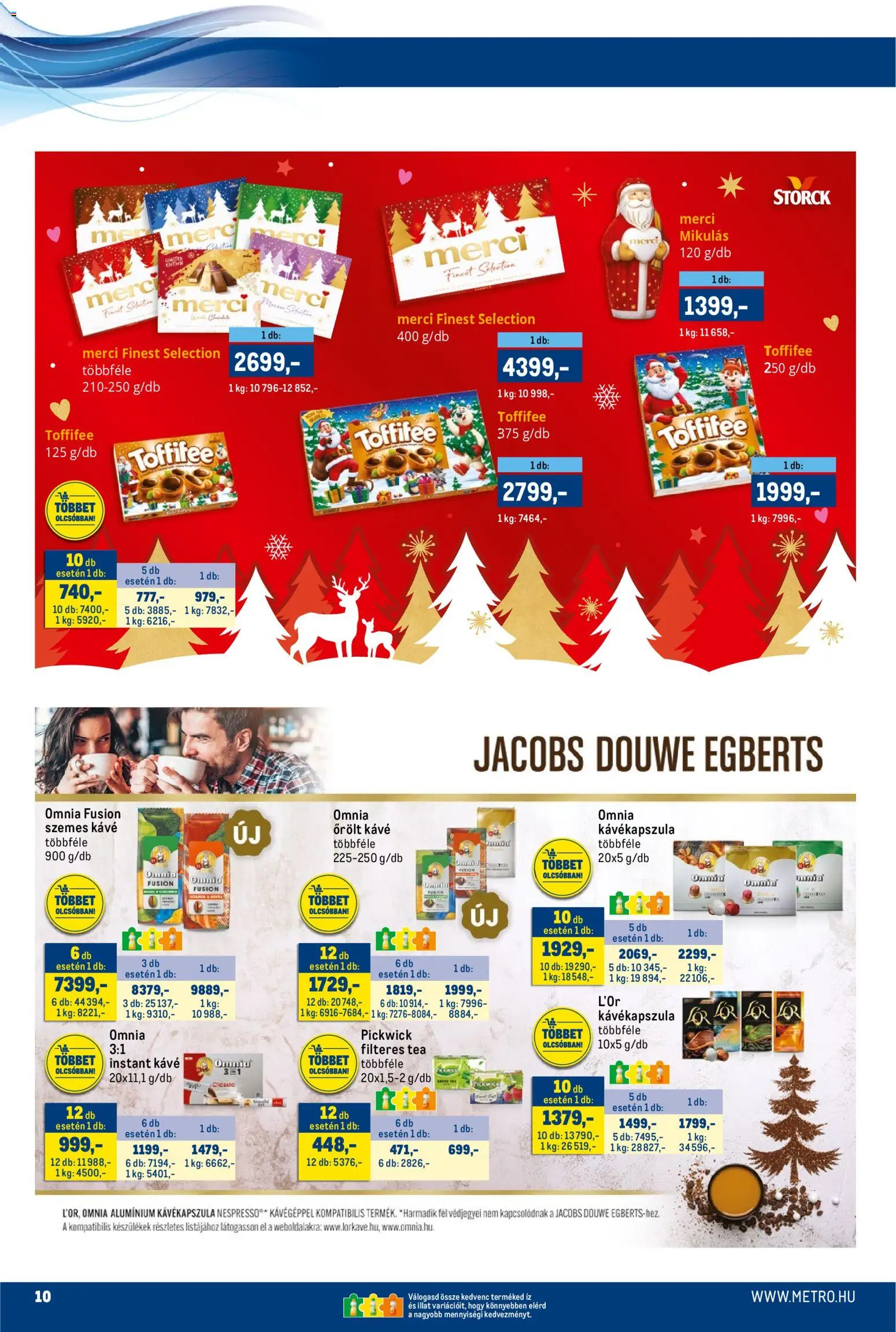 Metro akciós ujság - amely érvényes a következő dátumtól: 01.12.2025 | Oldal: 10 | Termékek: Toffifee, Tea, Szemes kávé, Őrölt kávé
