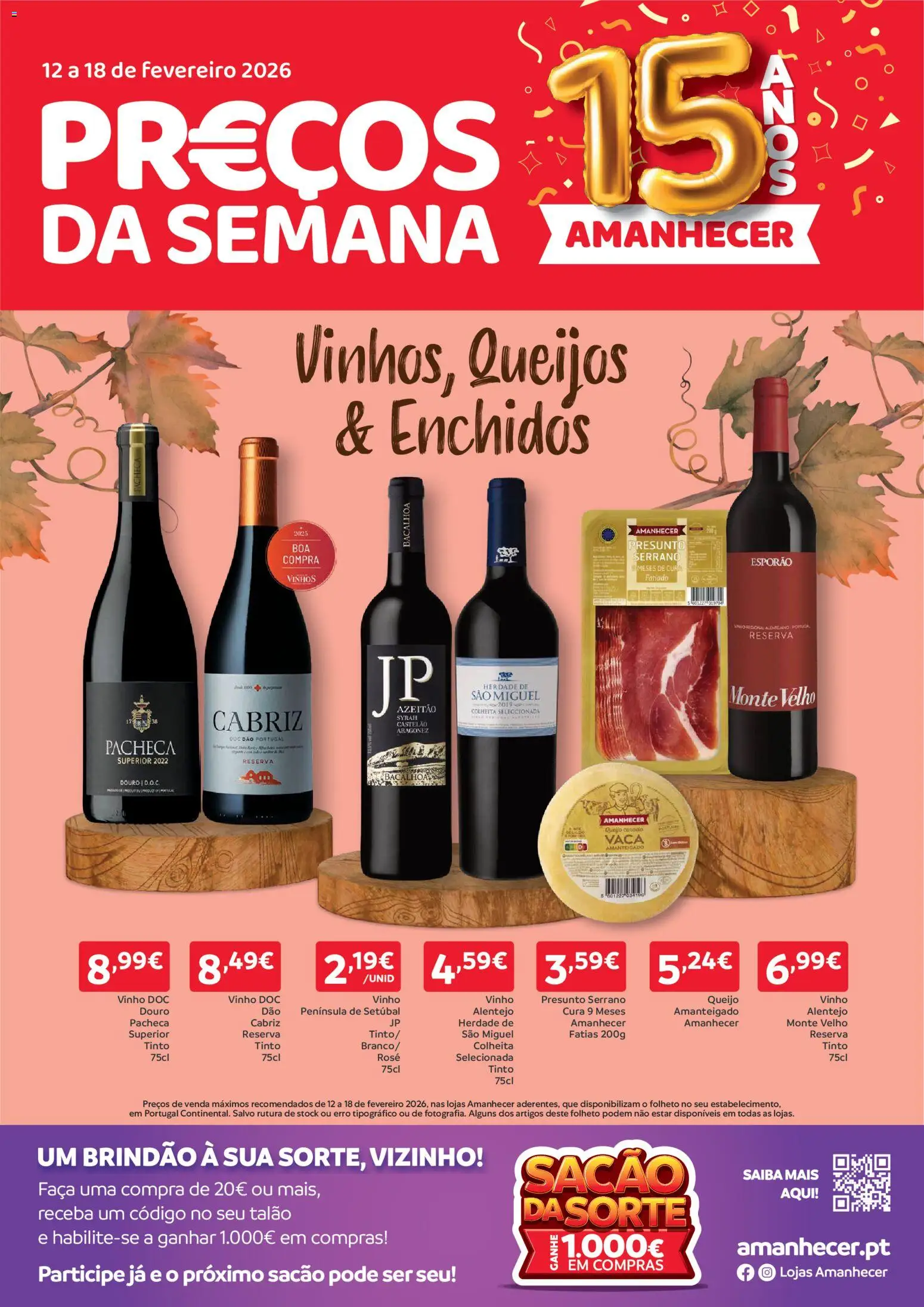 Amanhecer folheto │ válido de 12.02.2026 | Página: 1 | Produtos: Faca, Queijo, Presunto, Vinho