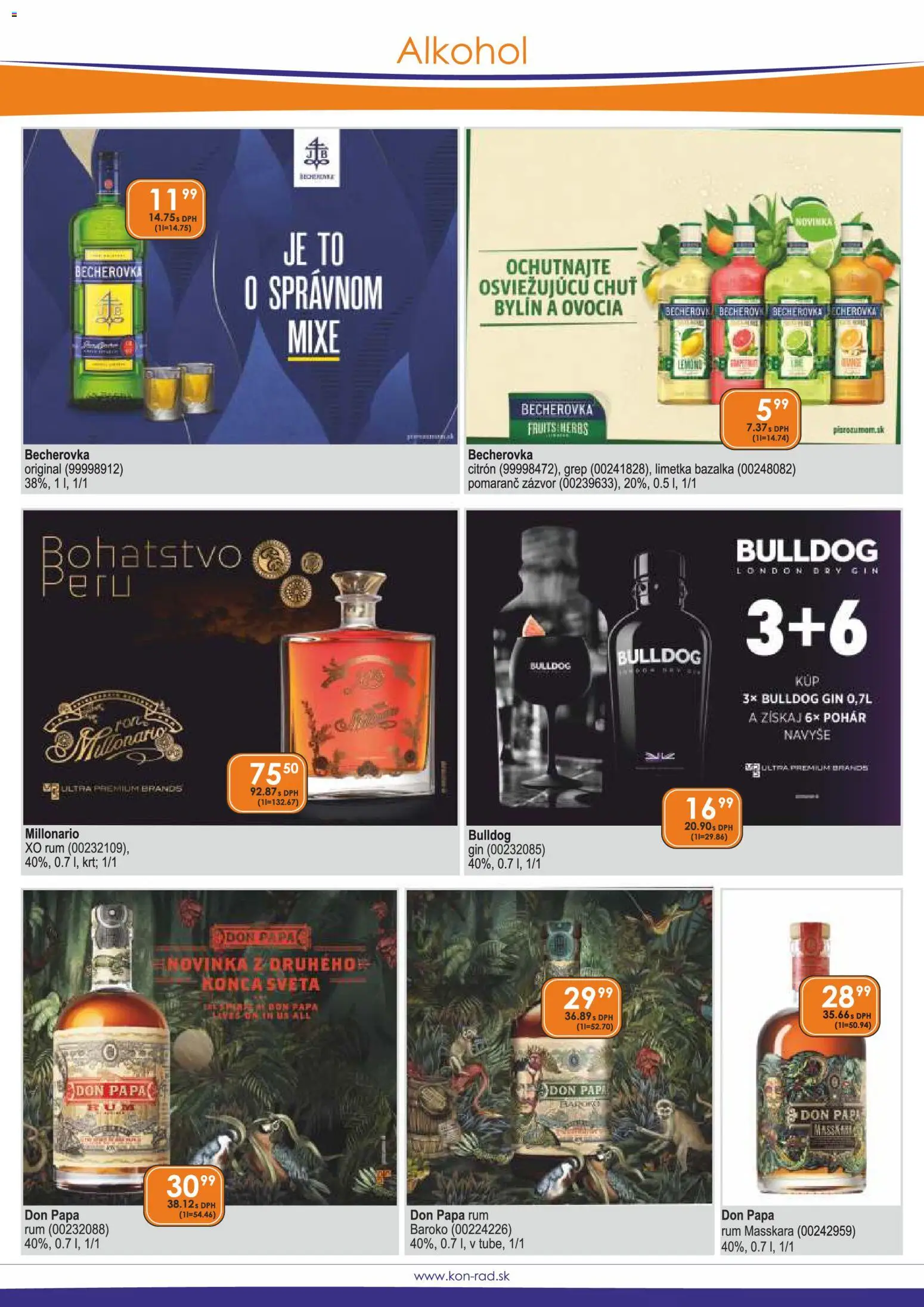 Nové KON - RAD akcie – leták je platný od 01.05.2026 | Strana: 7 | Produkty: Becherovka, Zázvor, Gin, Rum