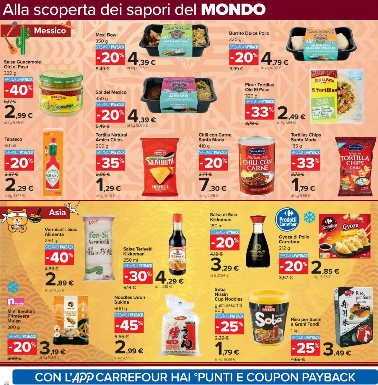 Volantino Carrefour del 23.10.2025 | Pagina: 20 | Prodotti: Pollo, Riso, Tortillas, Sushi