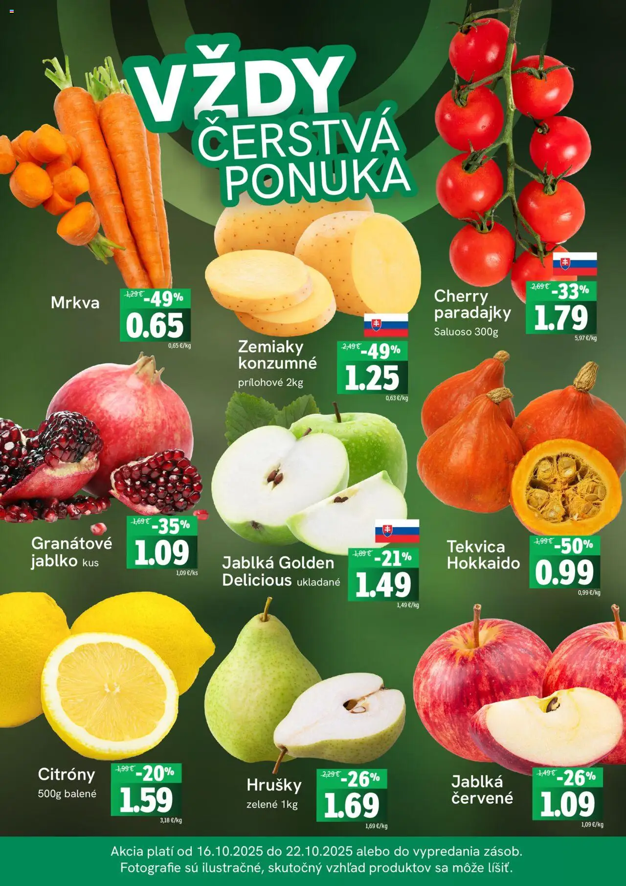 Nové Fresh akcie – leták je platný od 16.10.2025 | Strana: 3 | Produkty: Jablká, Paradajky, Mrkva, Zemiaky