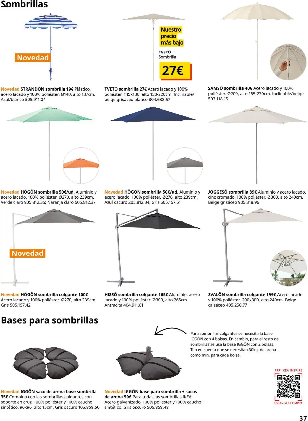 Catálogo IKEA Muebles de exterior │ válido desde el 04.02.2025 | Página: 37 | Productos: Sombrilla
