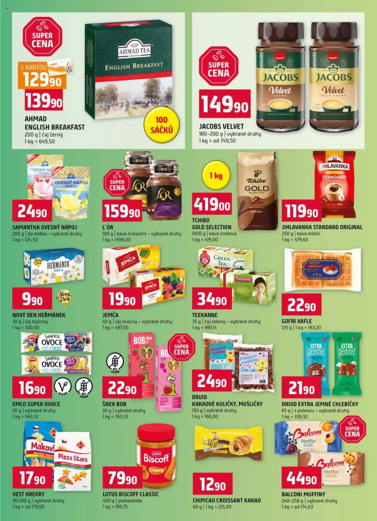 Terno leták - Blatná, Český Krumlov, Prachatice, Strakonice, Tábor, Zlín od 22.10.2025 | Strana: 9 | Produkty: Čaj, Ahmad tea, Kakao, Jacobs velvet