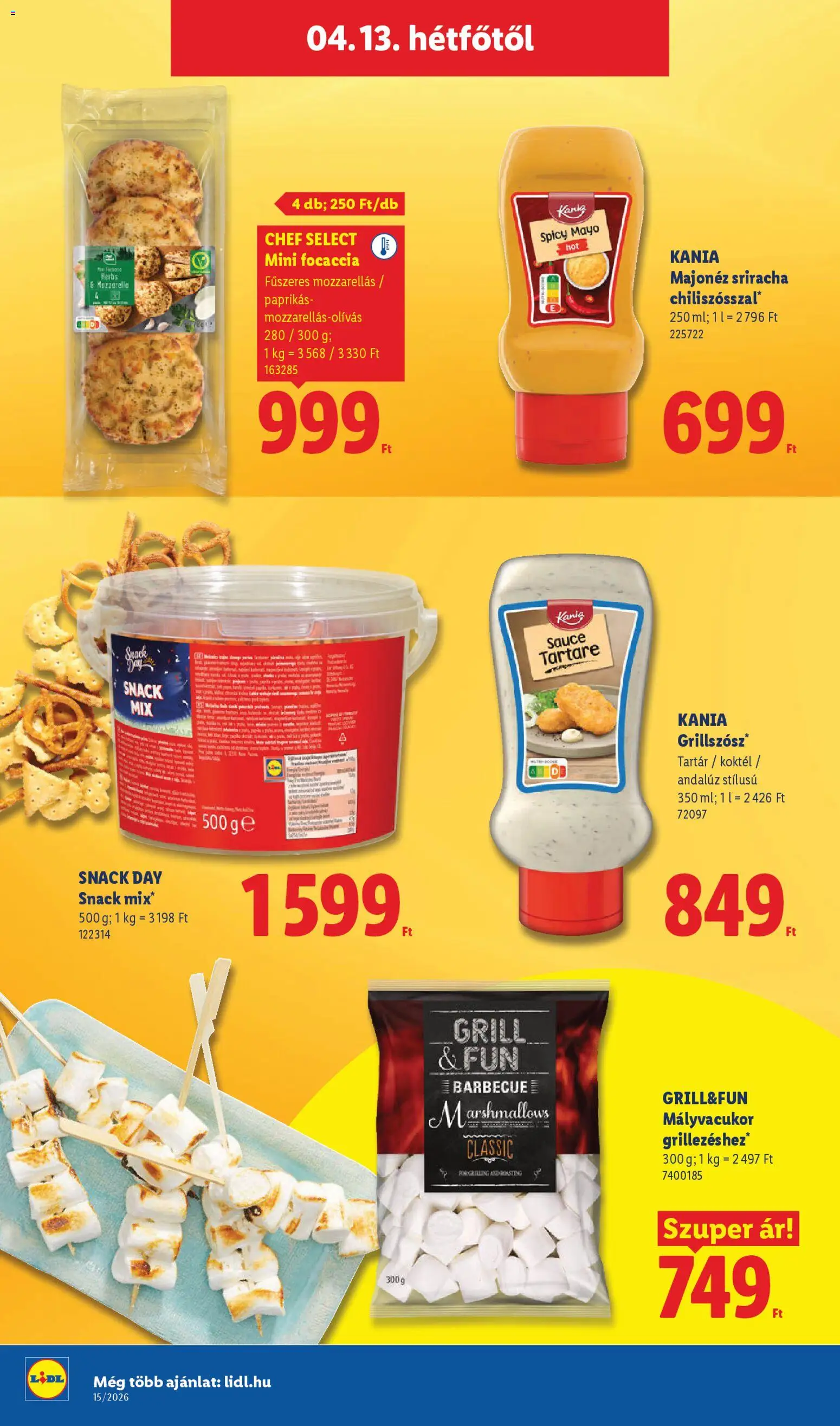 Lidl akciós ujság - amely érvényes a következő dátumtól: 09.04.2026 | Oldal: 60 | Termékek: Mozzarella, Grill, Mályvacukor, Majonéz