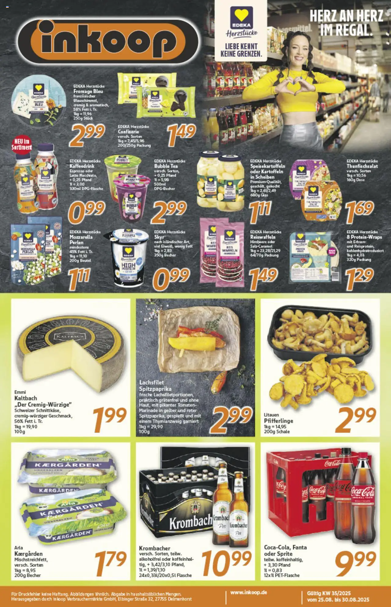 Inkoop Prospekt 	 - gültig ab dem 25.08.2025 | Seite: 1 | Produkte: Waffeln, Pfifferlinge, Krombacher, Himbeere