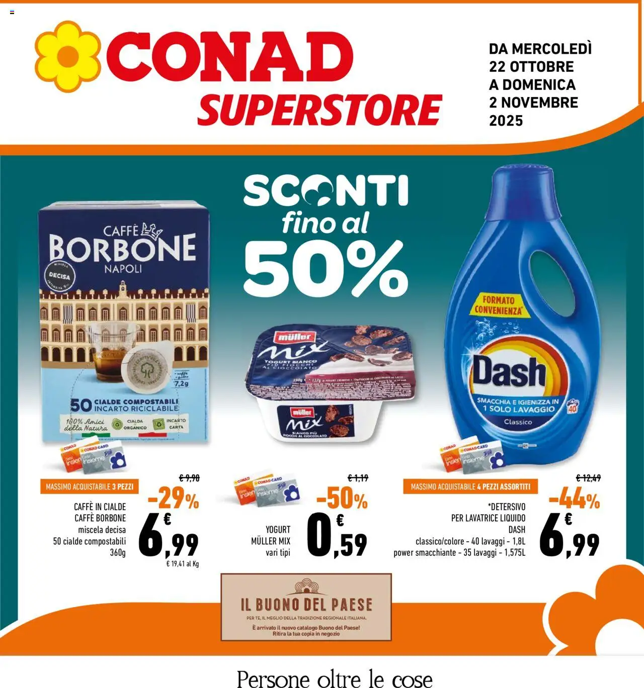 Volantino Conad del 22.10.2025 | Pagina: 1 | Prodotti: Yogurt, Caffè, Lavatrice, Caffè in cialde