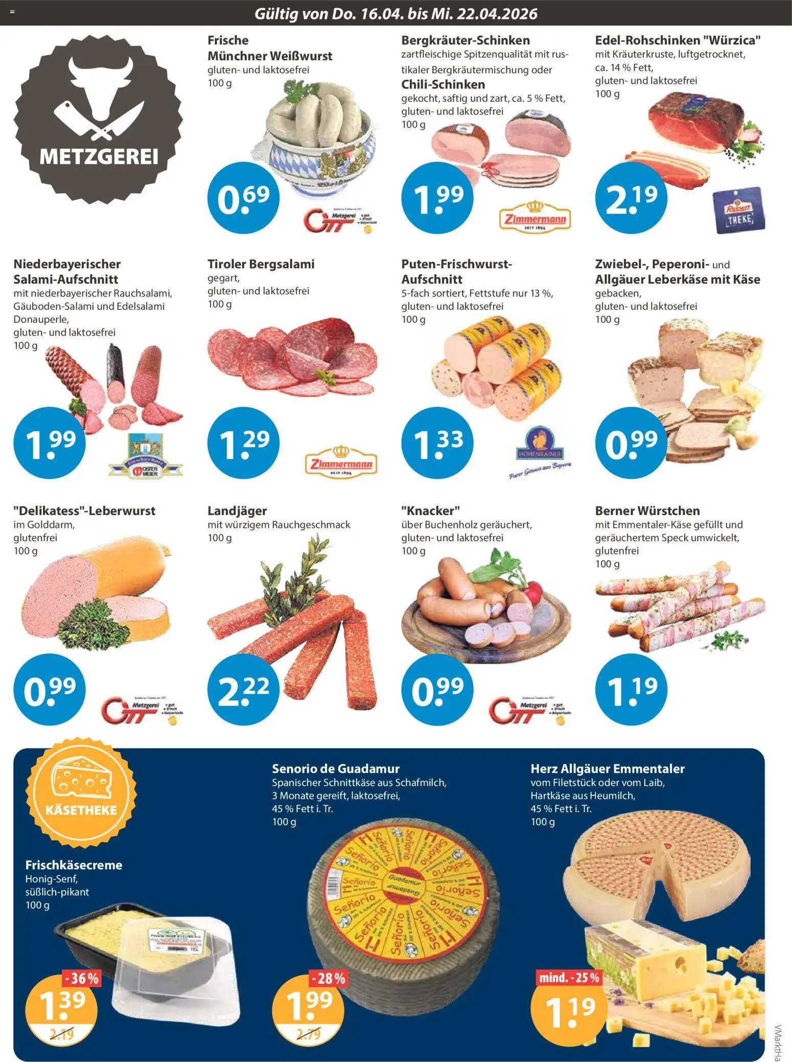 V-Markt Angebote – gültig ab 16.04.2026 | Seite: 2 | Produkte: Käse, Theke, Weißwurst, Leberkase