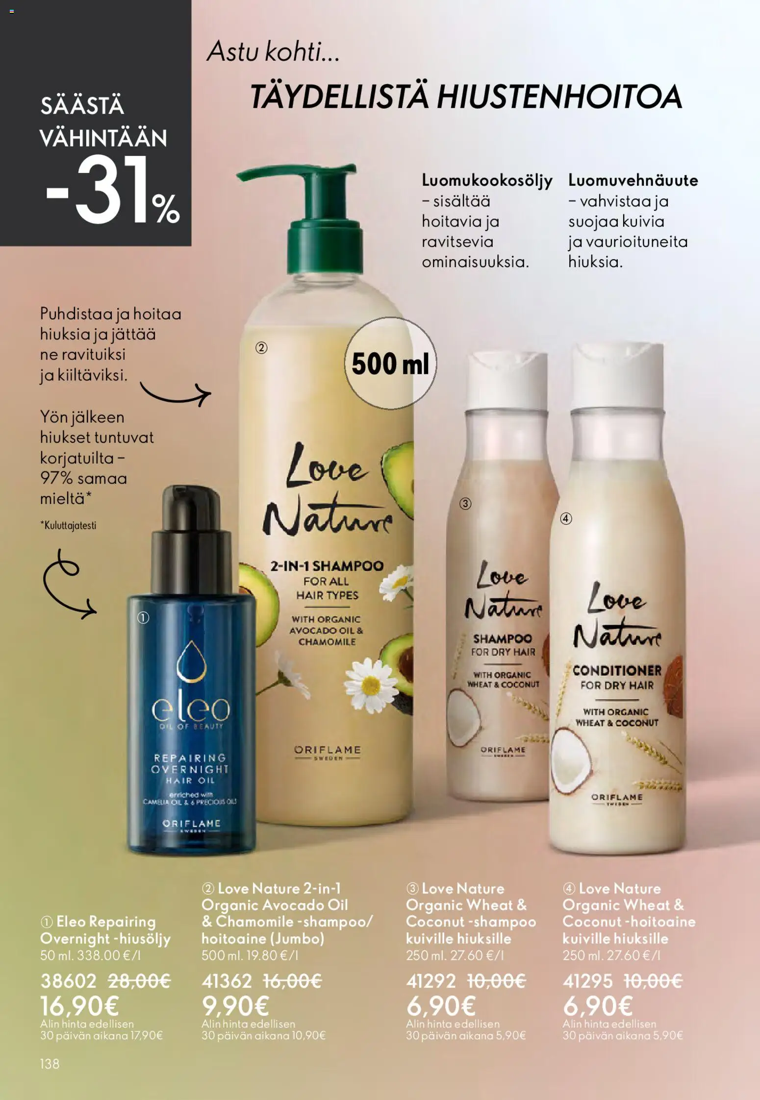 Oriflame - Esite 06 – voimassa 22.04.2026 alkaen | Sivu: 138 | Tuotteet: Shampoo, Hoitoaine, Hiusöljy