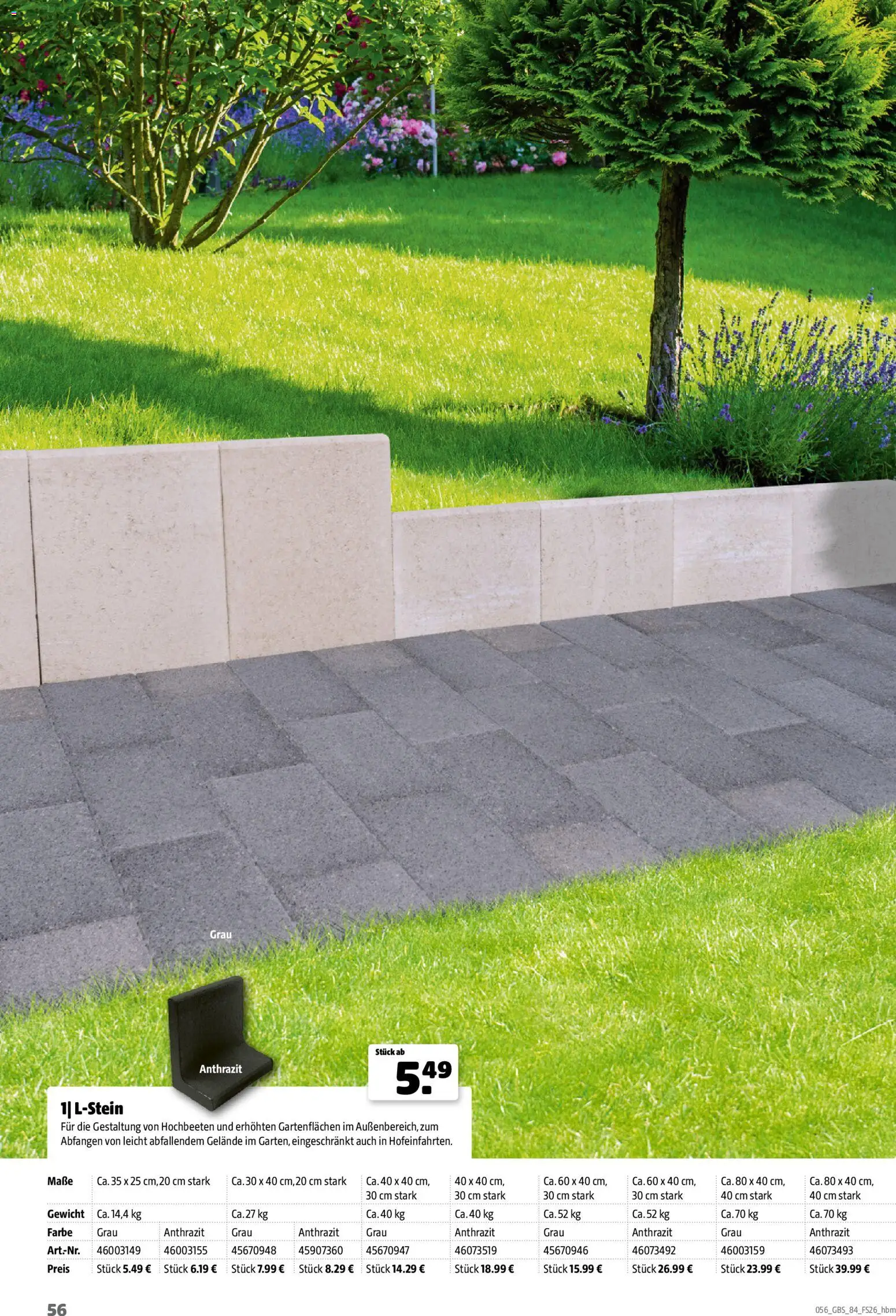 Hagebau Gartenbaustoffsortiment – gültig ab 02.03.2026 | Seite: 56 | Produkte: Gewicht