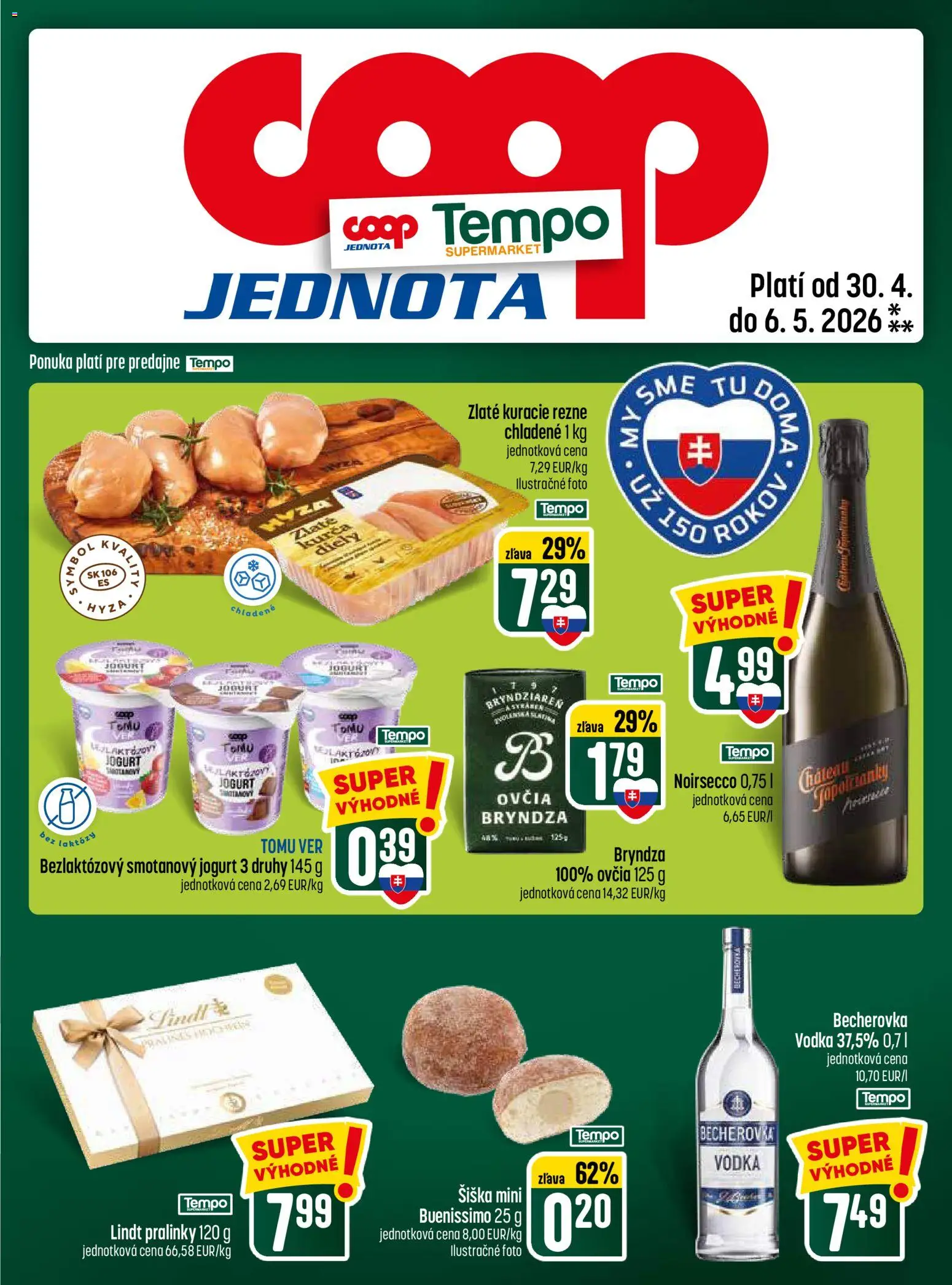 Nové COOP Jednota akcie – leták je platný od 30.04.2026 | Strana: 25 | Produkty: Becherovka, Bryndza, Vodka, Kurča