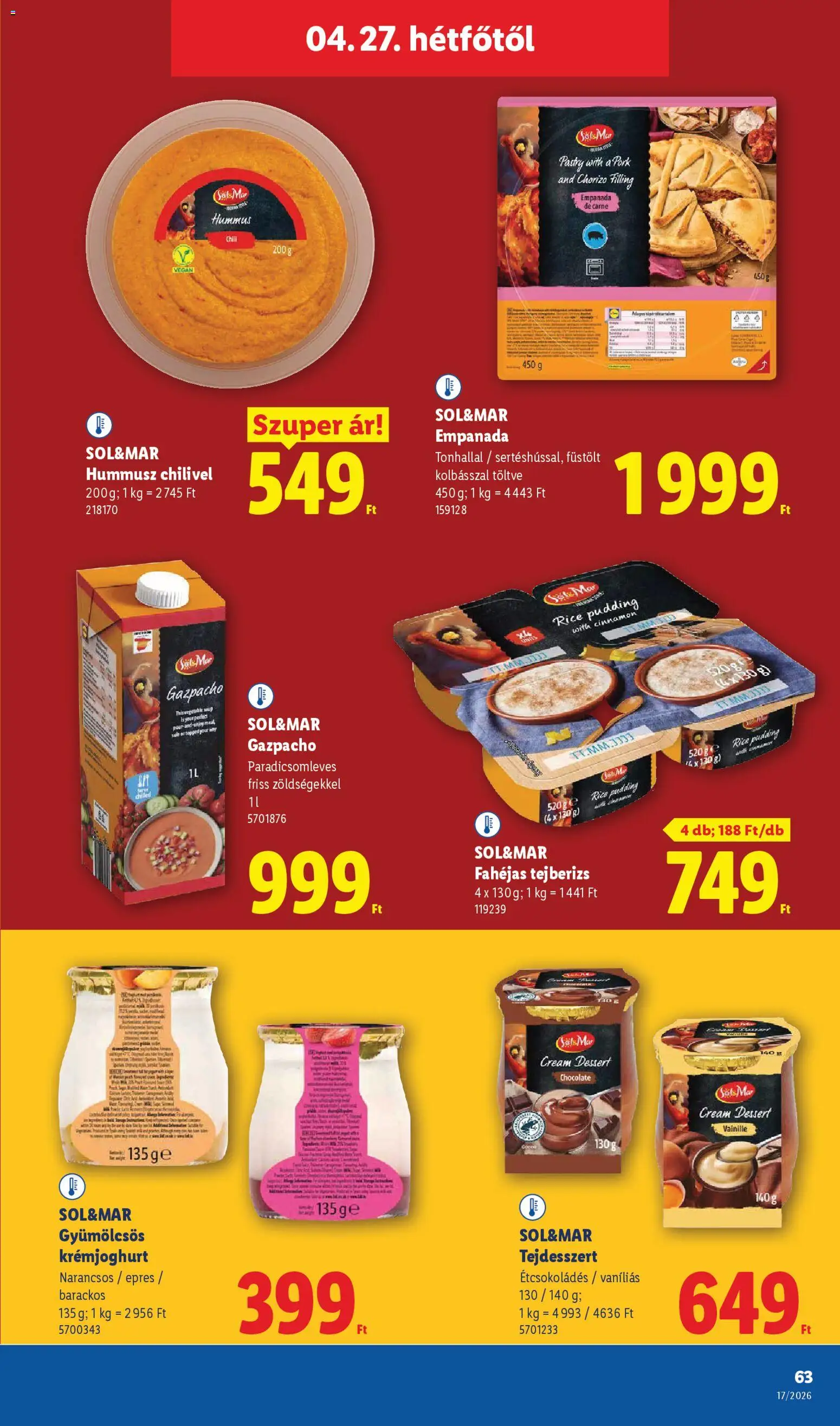 Lidl akciós ujság - amely érvényes a következő dátumtól: 23.04.2026 | Oldal: 63 | Termékek: Tejberizs, Chorizo, Vegán