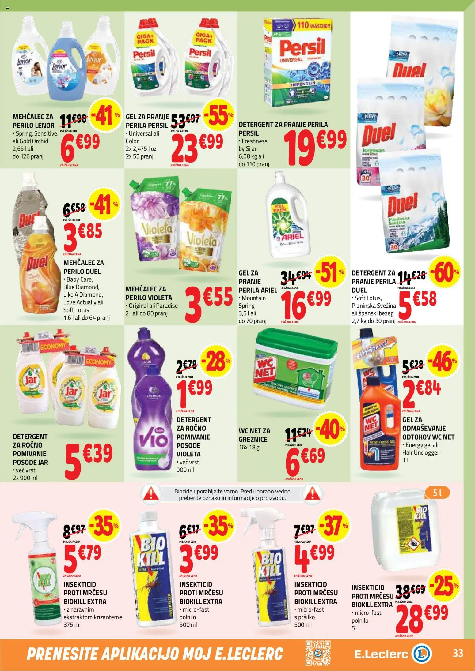 Novi E.leclerc katalog ponudbe – veljaven od 22.04.2026 | Stran: 33 | Izdelki: Mehčalec, Mehcalec za perilo, Detergent