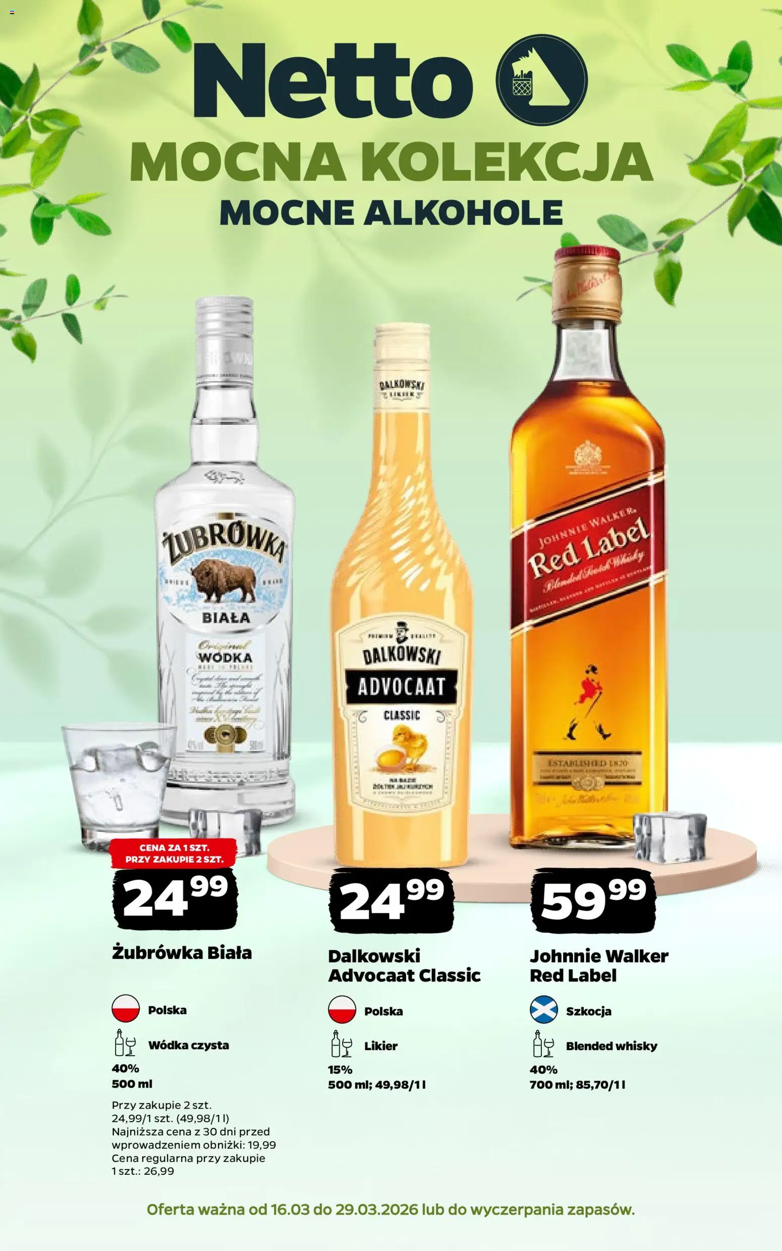 Netto gazetka - Alkohole mocne od 16.03.2026 | Strona: 1 | Produkty: Red label, Żubrówka, Wódka, Whisky