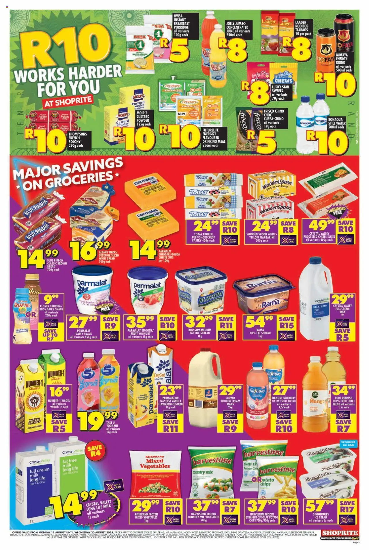 Shoprite Gauteng - Major Deals │ valid from 11.08.2025 | Page: 3 | Products: Custard, Powder, Water, Vegetables