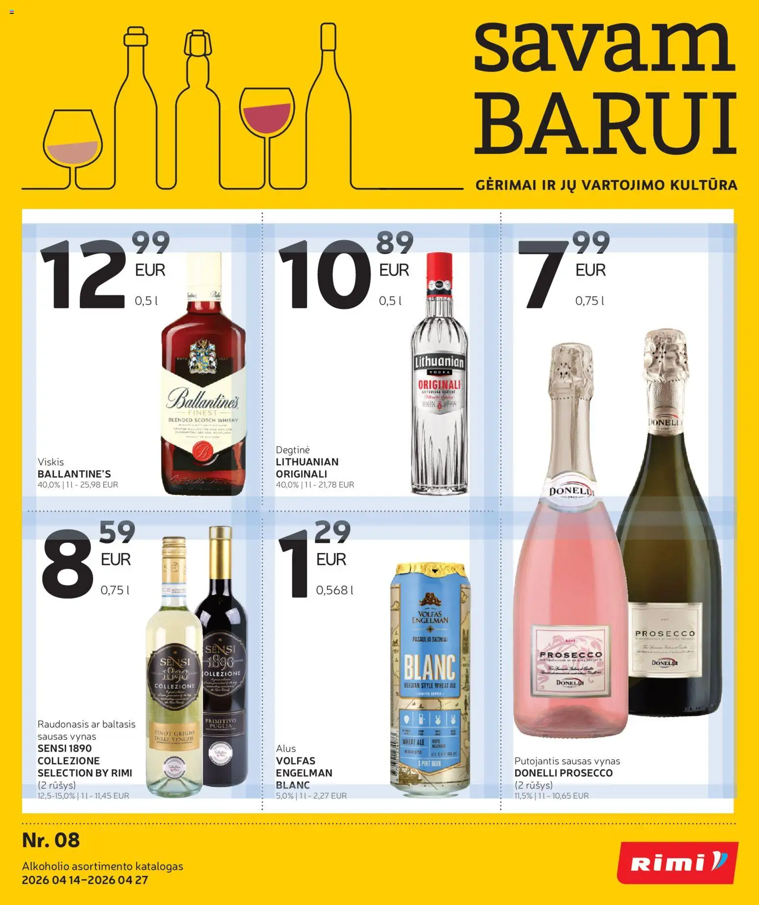 Rimi akcijos nuo 14.04.2026 | Puslapis: 1 | Prekių: Degtinė, Viskis, Vynas, Alus