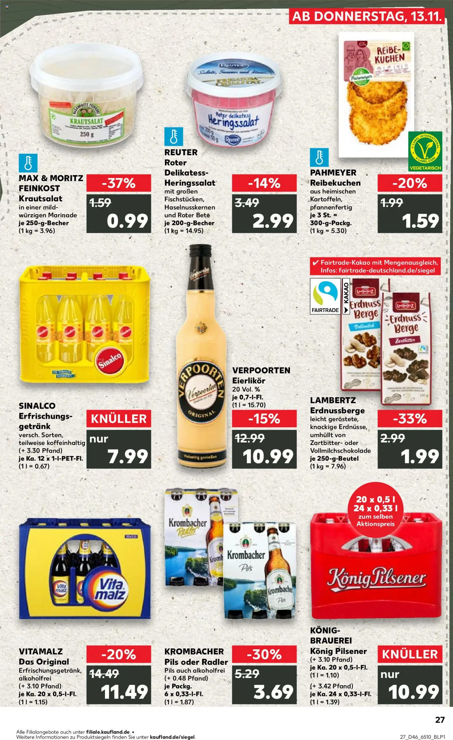 Kaufland prospekt Köln	 – gültig ab 13.11.2025 | Seite: 27 | Produkte: Sinalco, Konig pilsener, Pils, Radler