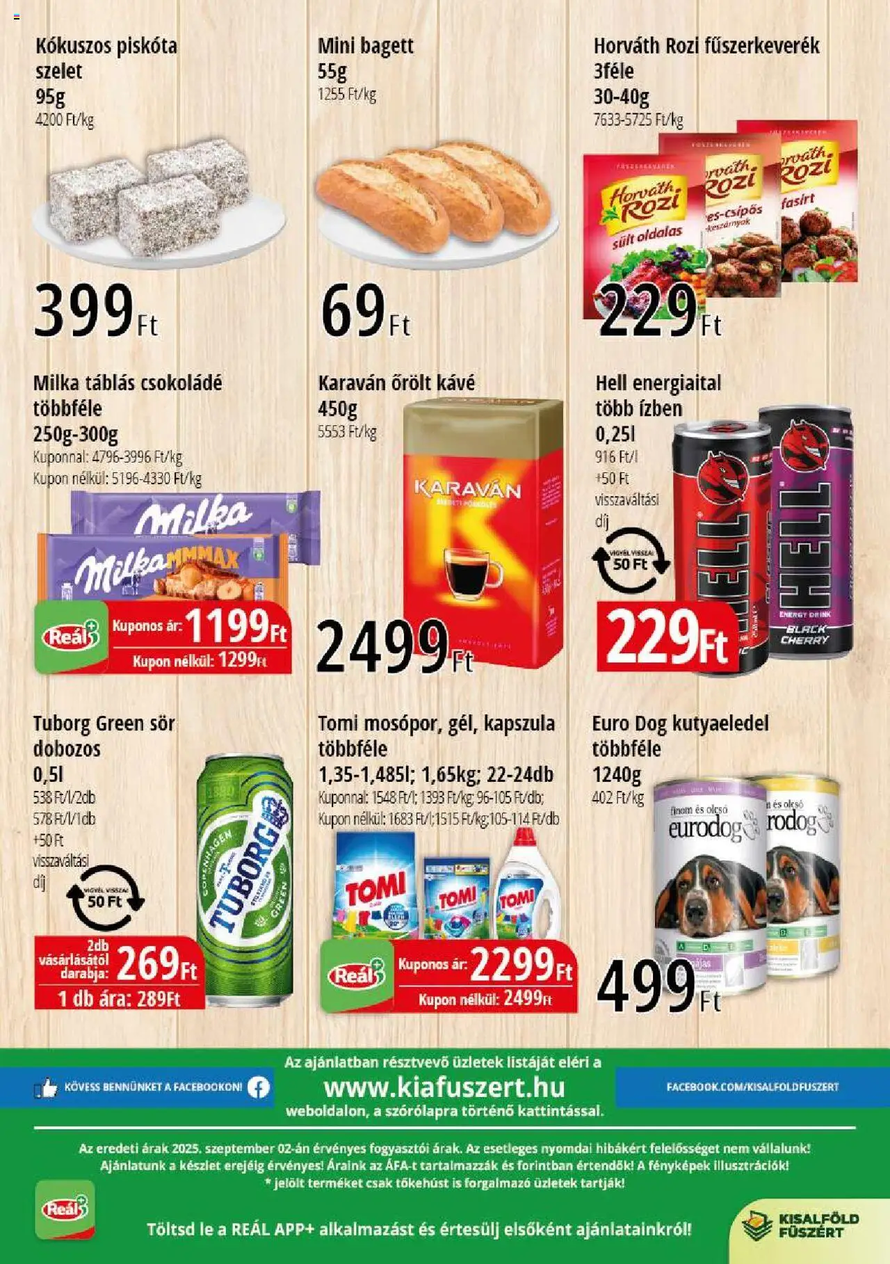 Reál akciós ujság - amely érvényes a következő dátumtól: 11.09.2025 | Oldal: 2 | Termékek: Fűszerkeverék, Bagett, Kutyaeledel, Őrölt kávé