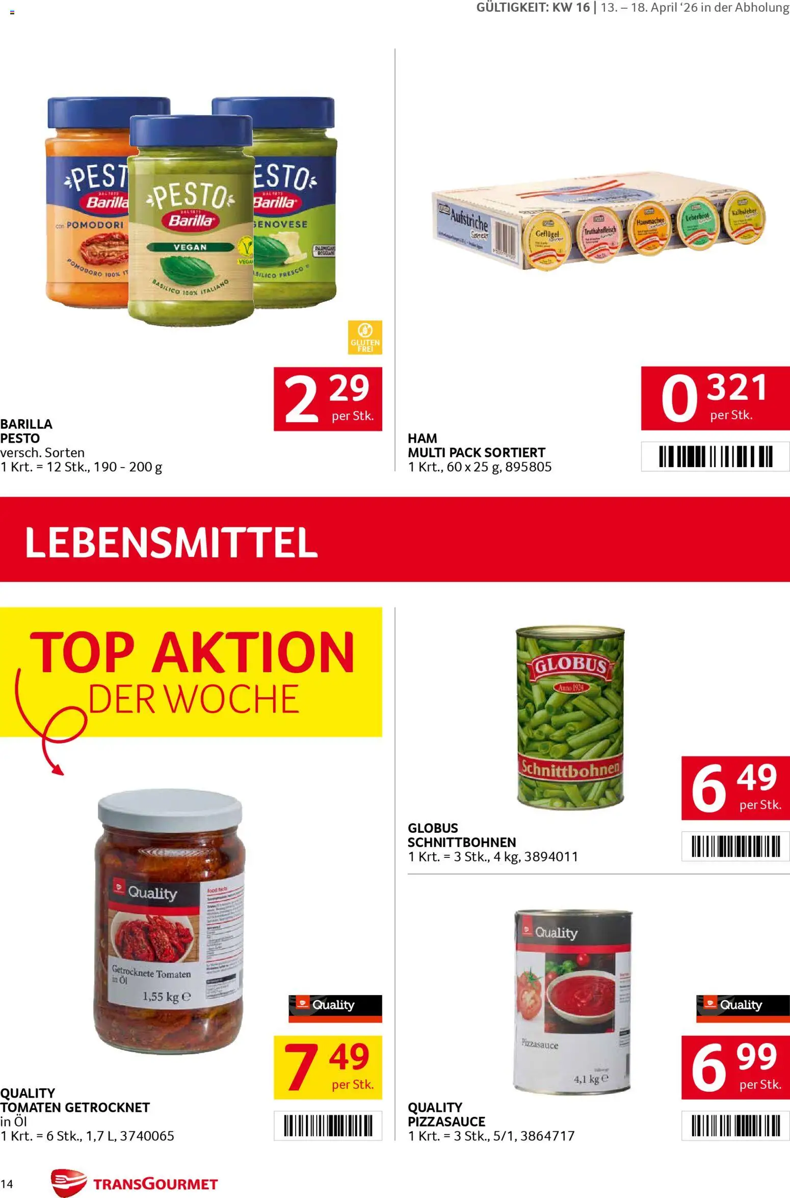 Transgourmet Flugblatt gültig ab 13.04.2026 | Seite: 14 | Produkte: Libacomb, Öl, Tomaten