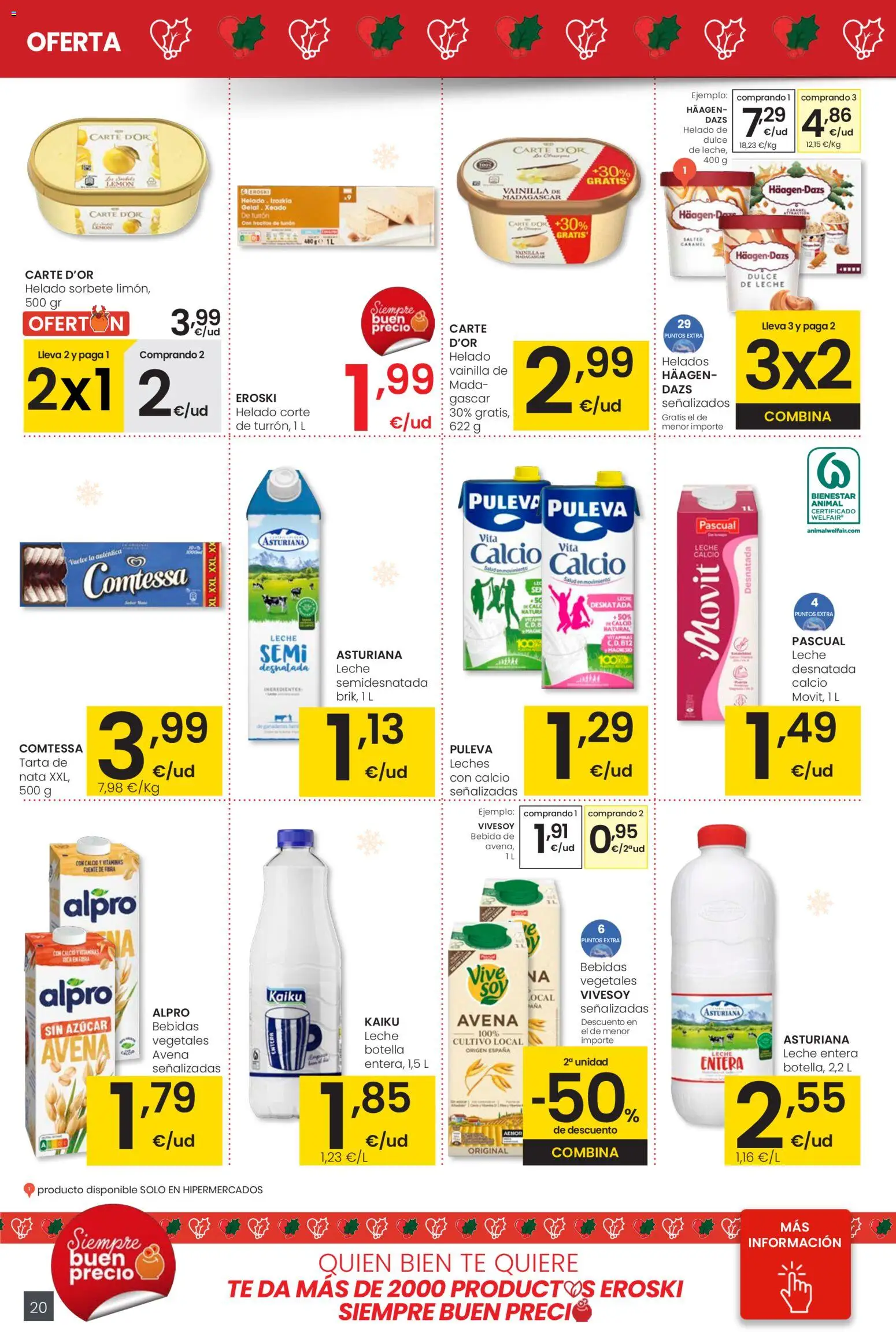 Eroski - Ofertón Navidad  │ válido desde el 27.11.2025 | Página: 20 | Productos: Leche desnatada, Κρεμάστρα, Leche, Helado