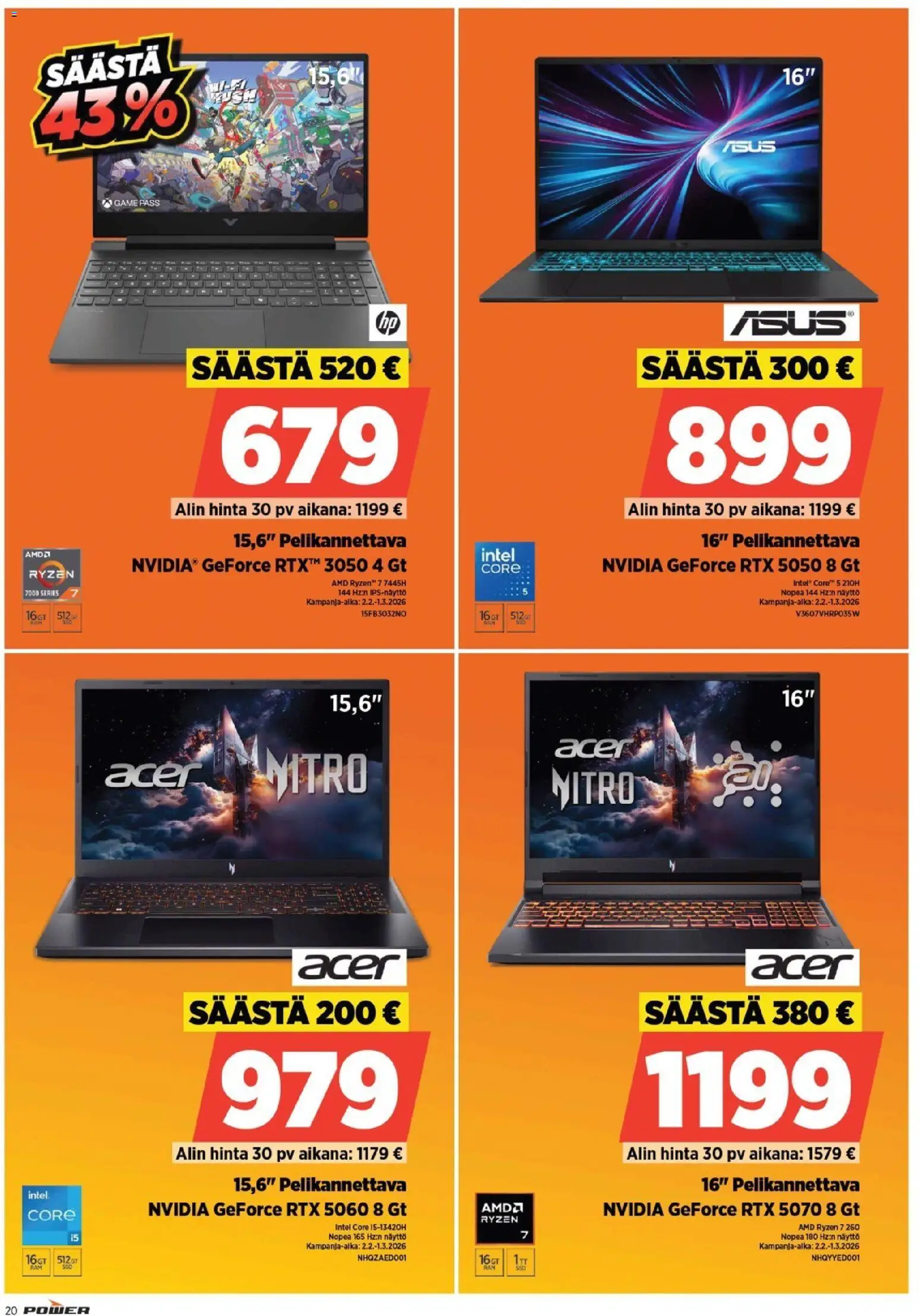 Power - POWER HINTAAN Viikon mainoslehti – voimassa 21.03.2026 alkaen | Sivu: 20 | Tuotteet: Pelikannettava, Näyttö