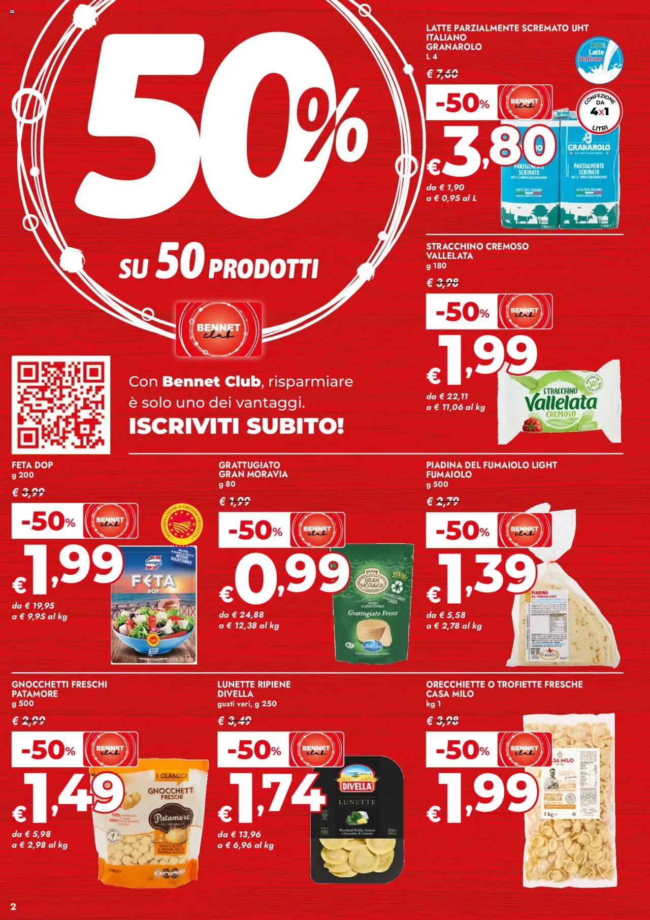 Volantino bennet del 31.07.2025 | Pagina: 2 | Prodotti: Latte, Stracchino, Latte parzialmente scremato, Feta