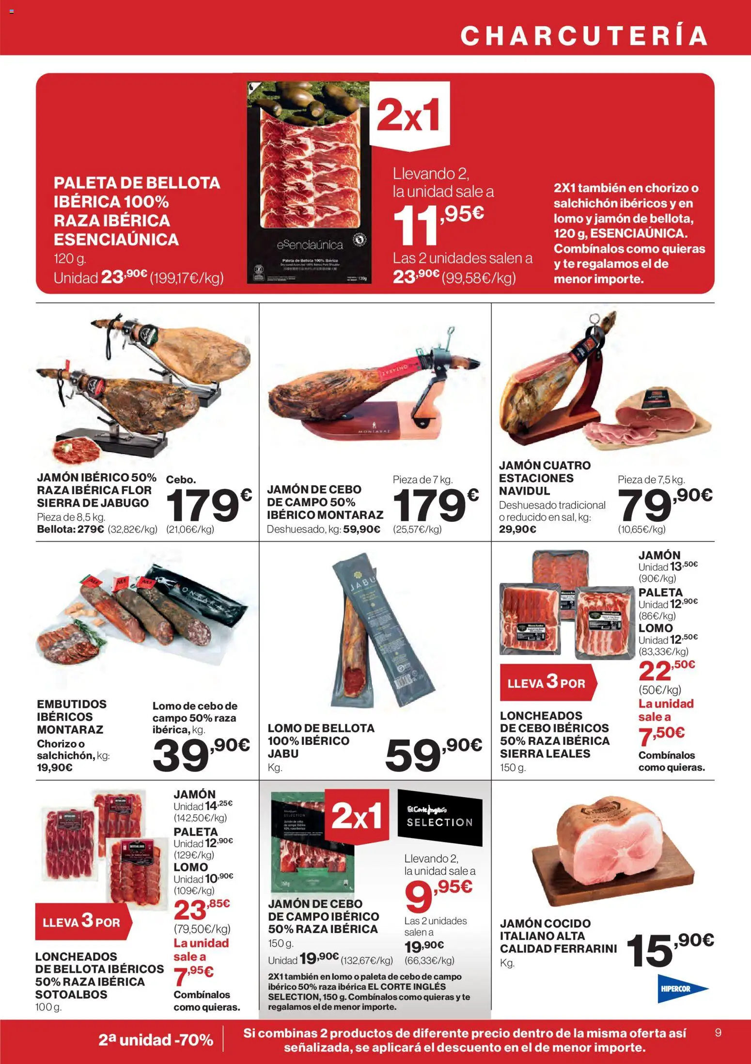 Hipercor catálogo │ válido desde el 07.01.2026 | Página: 9 | Productos: Jamón ibérico, Jamón, Jamón cocido, Νυχτικό