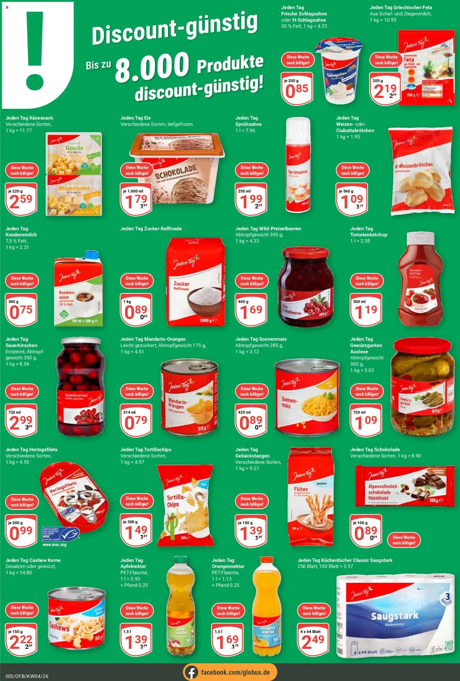 Globus Prospekt 	 – gültig ab 19.01.2026 | Seite: 14 | Produkte: Schlagsahne, Feta, Milch, Schokolade