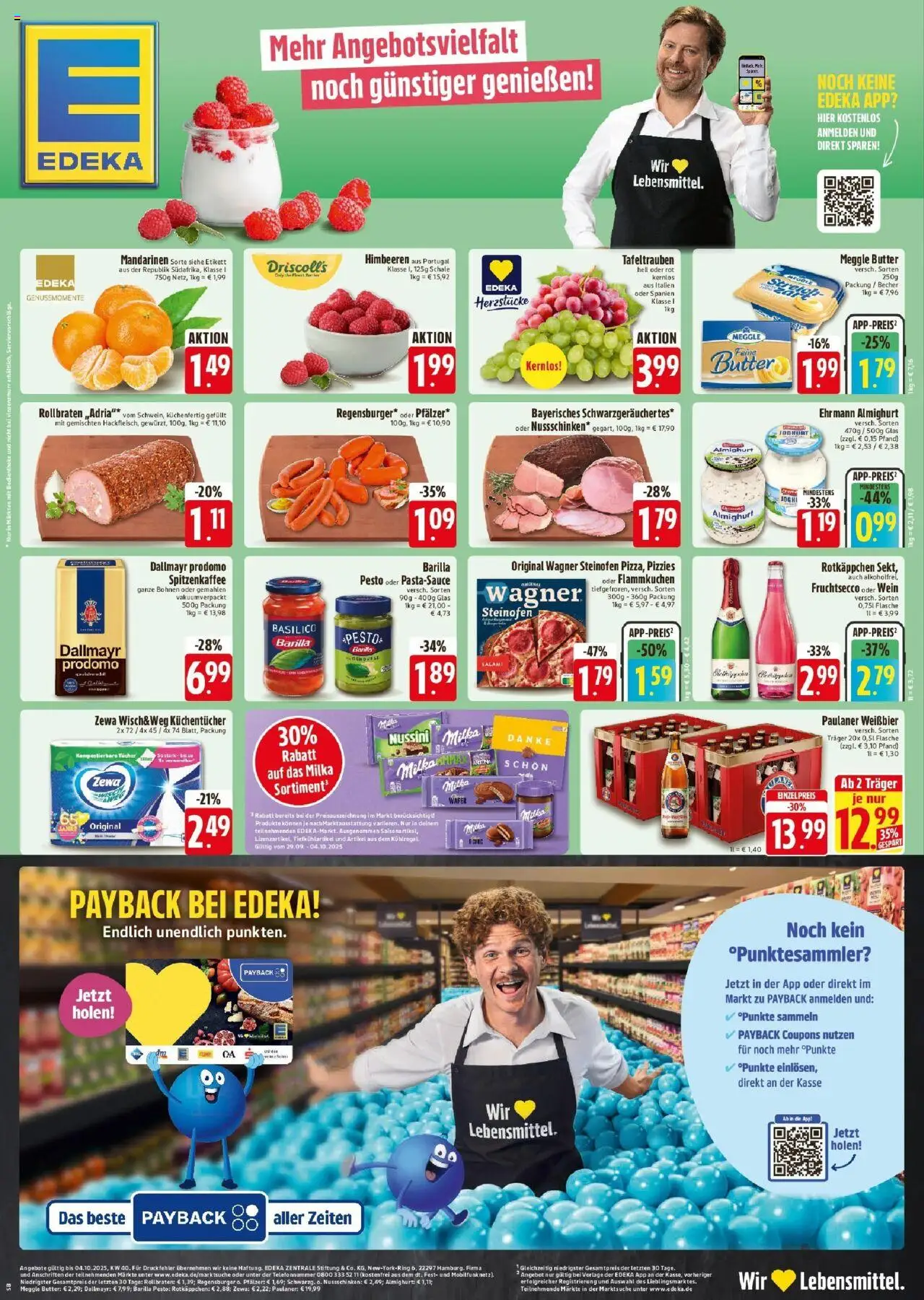 Edeka prospekt Vilsbiburg	 – gültig ab 30.09.2025 | Seite: 1 | Produkte: Milka, Salami, Pizza, Dallmayr prodomo