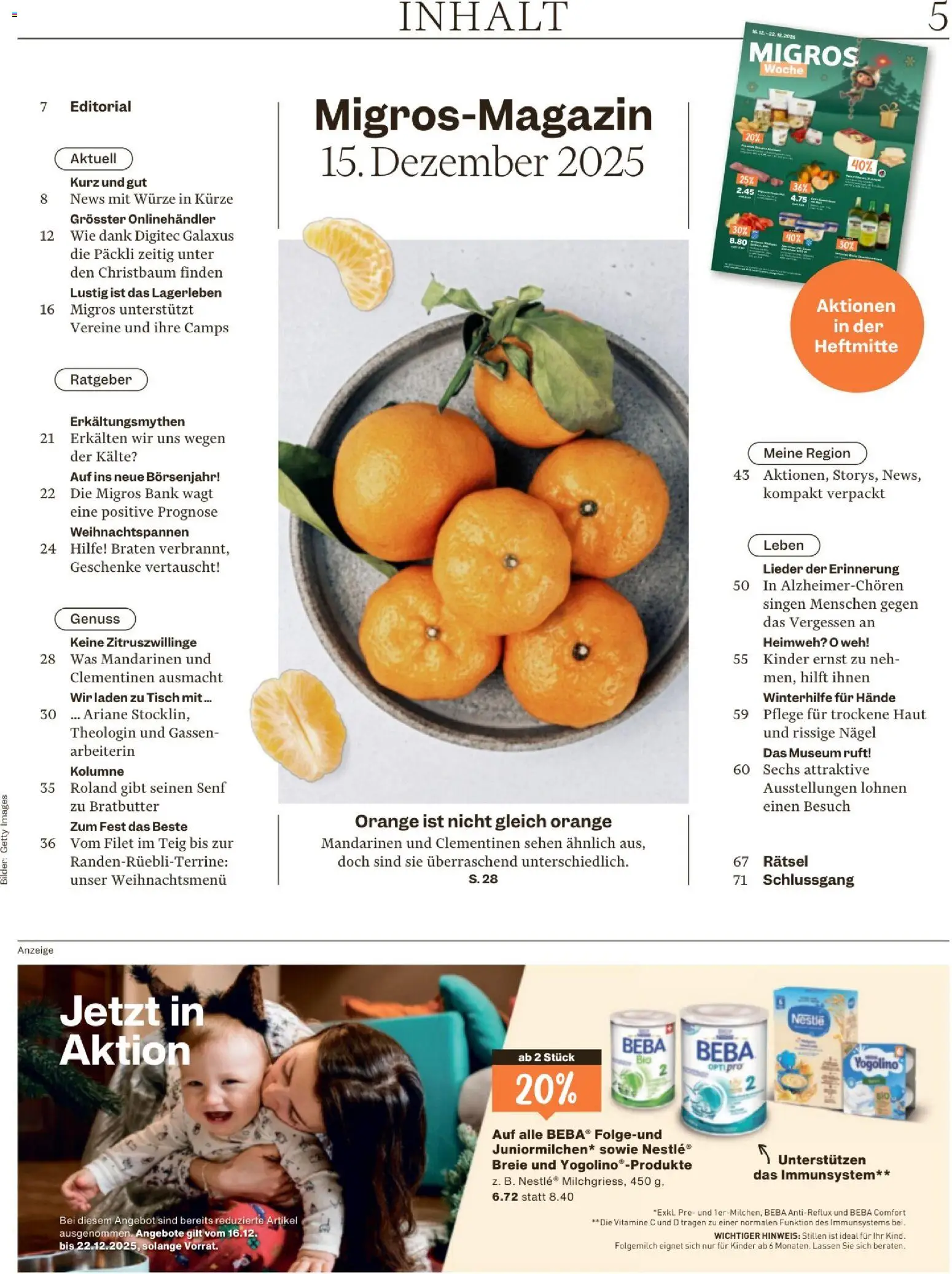 Migros Magazin – gültig ab 16.12.2025 | Seite: 5 | Produkte: Tisch, Mandarinen, Sehen, Bilder